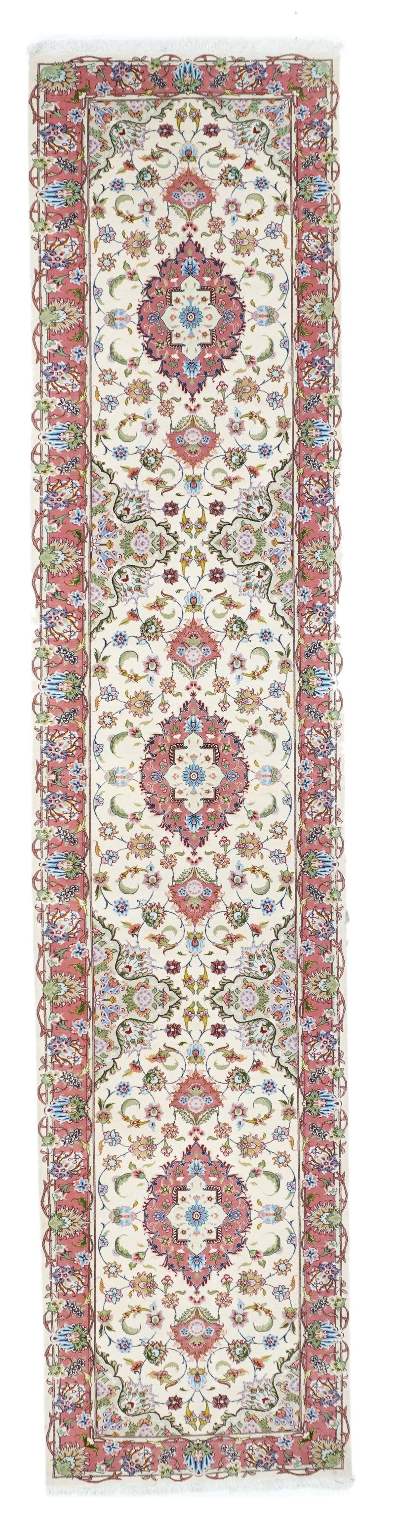 Extremely fine  Tabriz 70 Raj. Wool and Silk with a Silk Foundation Runner 2'9'' x 12'9''