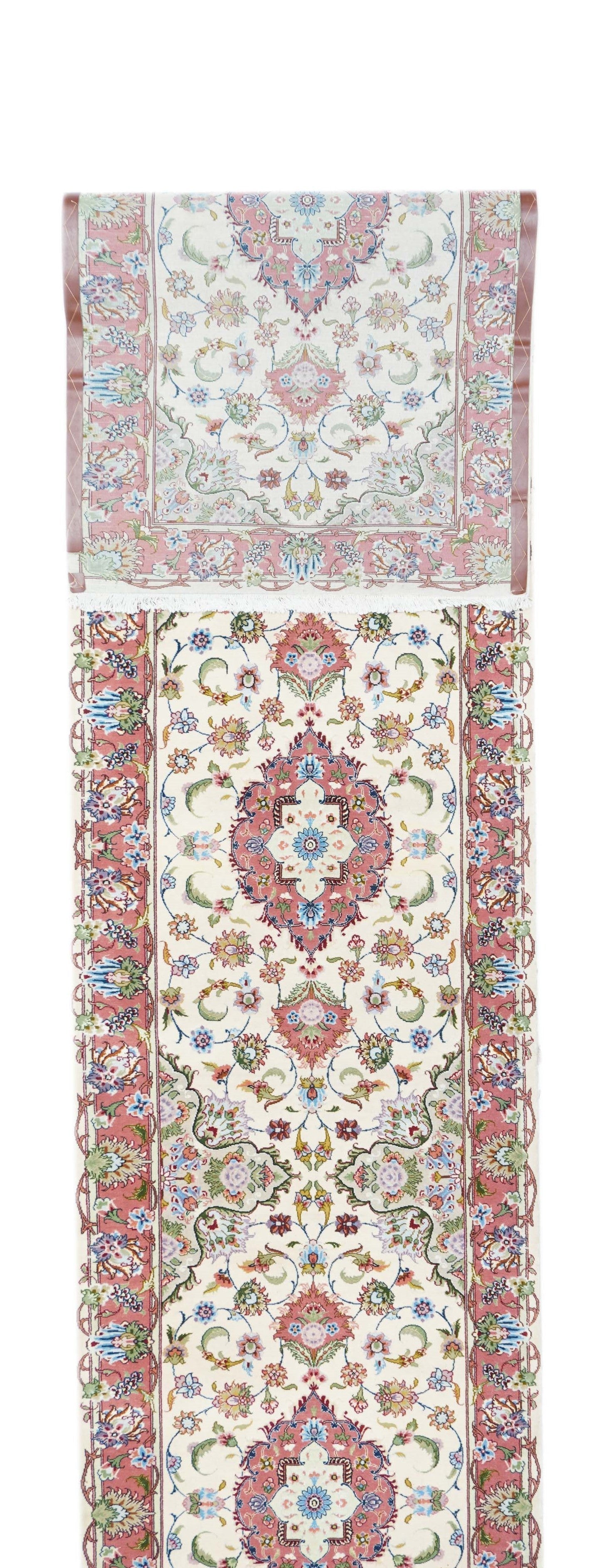 Extremely fine  Tabriz 70 Raj. Wool and Silk with a Silk Foundation Runner 2'9'' x 12'9''