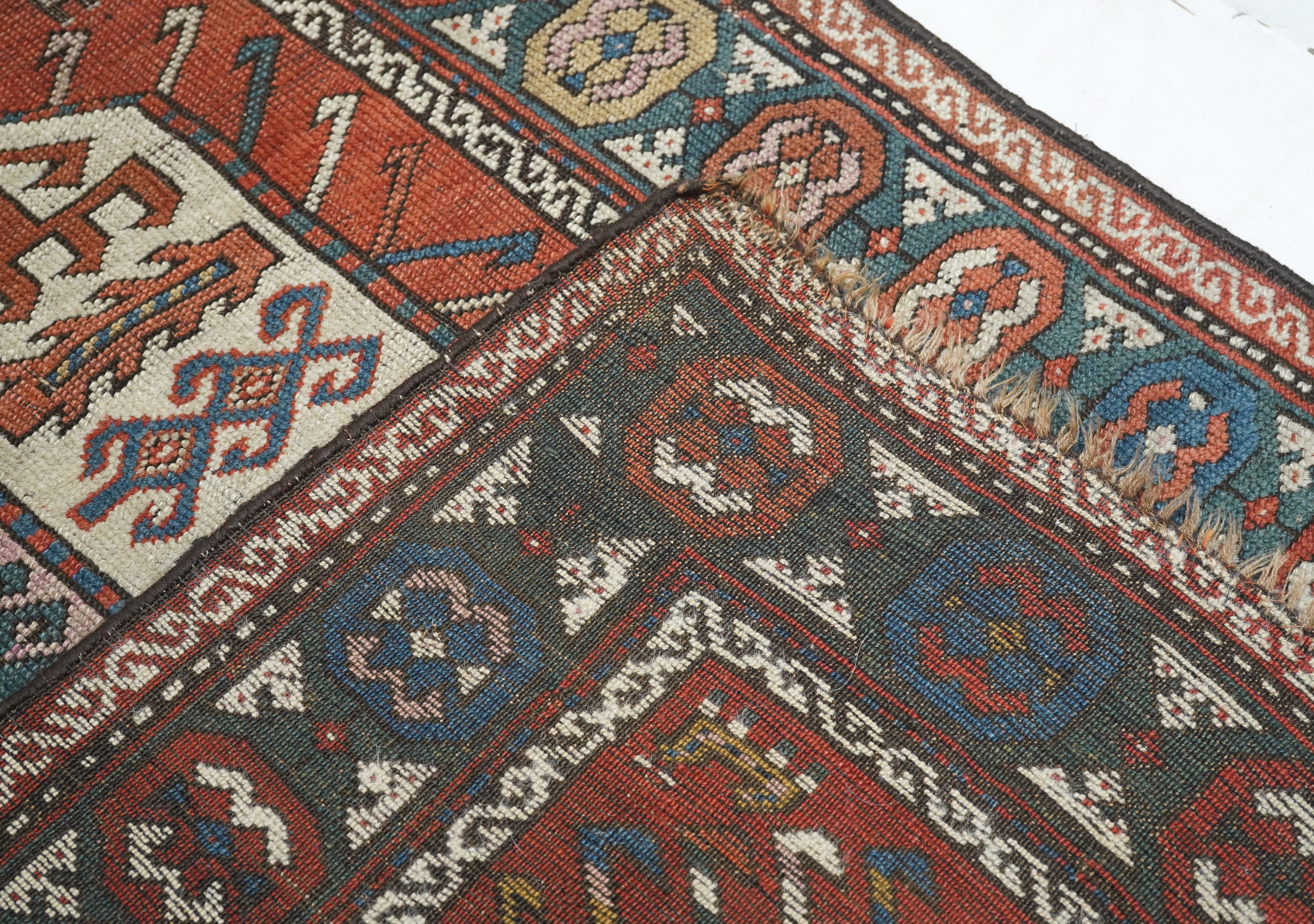 Antique Caucasian Kazak Rug 4'0" x 9'5''