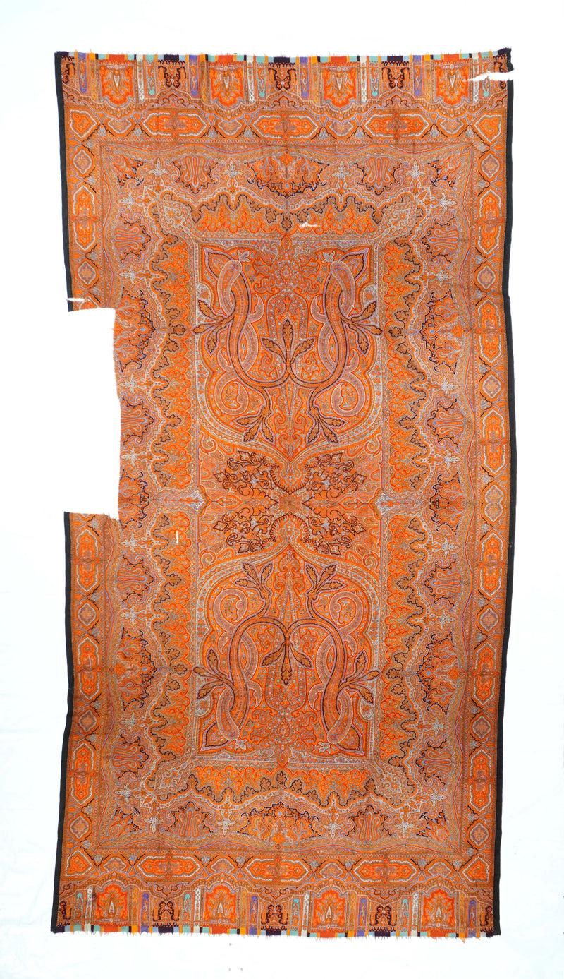 Antique Indian Textile Paisley Shall. Left Middle Part Missing 5'2'' x 10'1''
