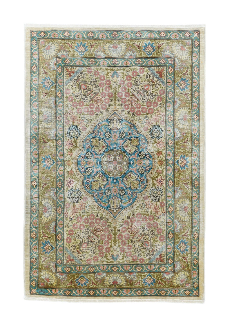 Extremely Fine Vintage Turkish Silk Hereke Rug 2'3'' x 3'3''