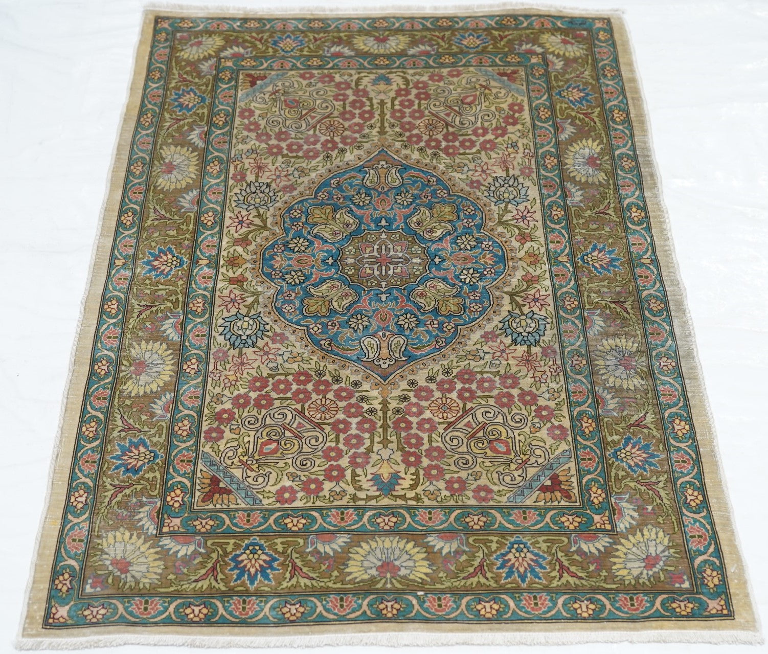 Extremely Fine Vintage Turkish Silk Hereke Rug 2'3'' x 3'3''