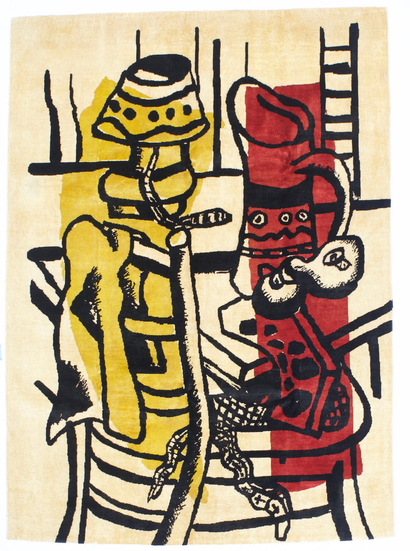 Fine Mid Century French Wool Rug Design Inspired by Basquiat 5'8'' x 7'10''
