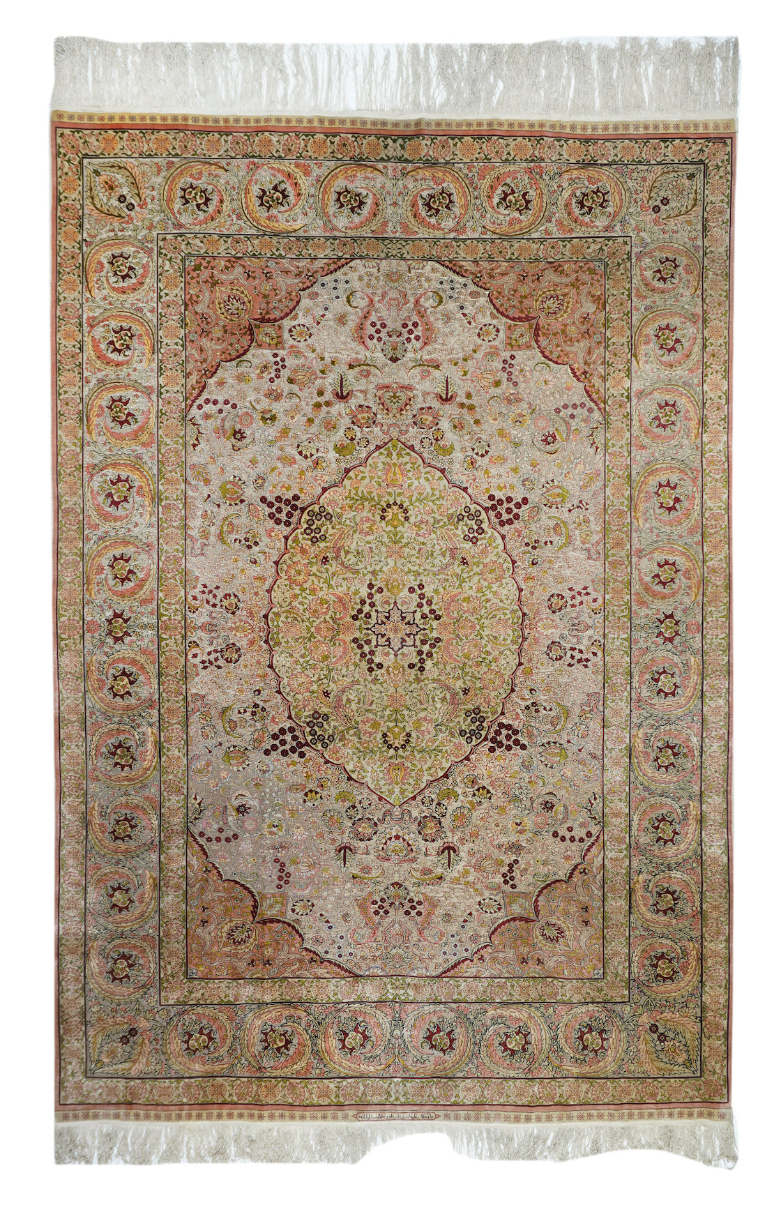 Extremely Fine Vintage Turkish Hereke Silk & Metal Rug 6' 11" x 10' 3"