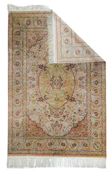 Extremely Fine Vintage Turkish Hereke Silk & Metal Rug 6' 11" x 10' 3"