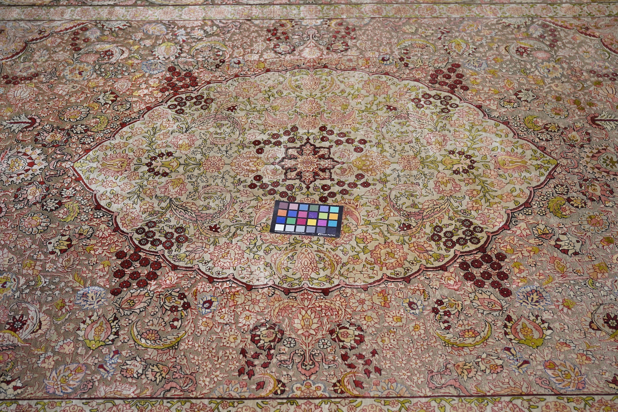 Extremely Fine Vintage Turkish Hereke Silk & Metal Rug 6' 11" x 10' 3"