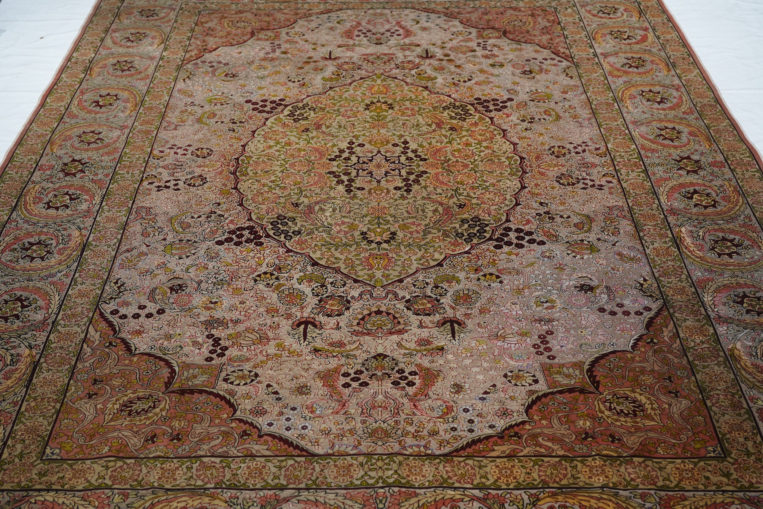 Extremely Fine Vintage Turkish Hereke Silk & Metal Rug 6' 11" x 10' 3"