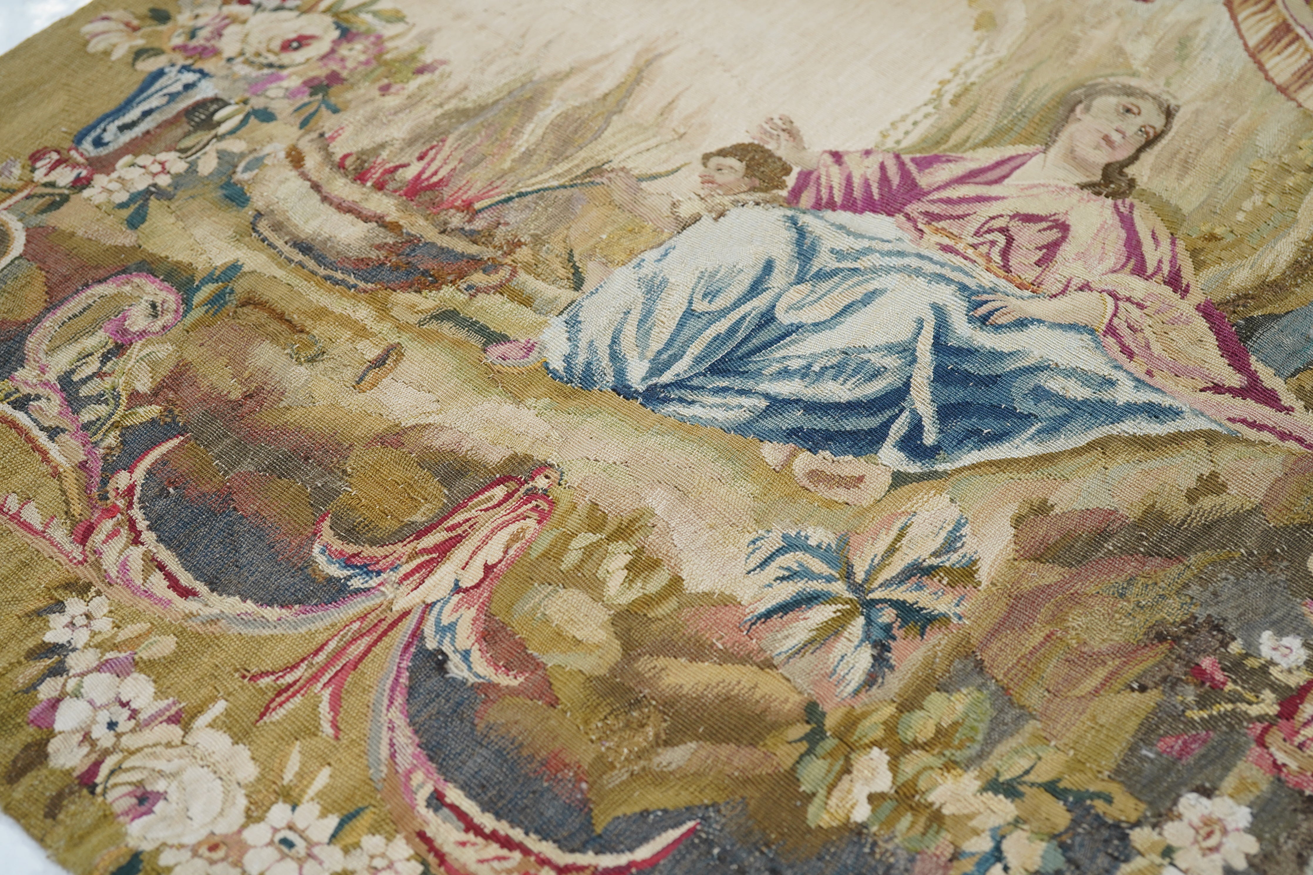 Antique Tapestry Aubusson Design 2'8'' x 2'8''