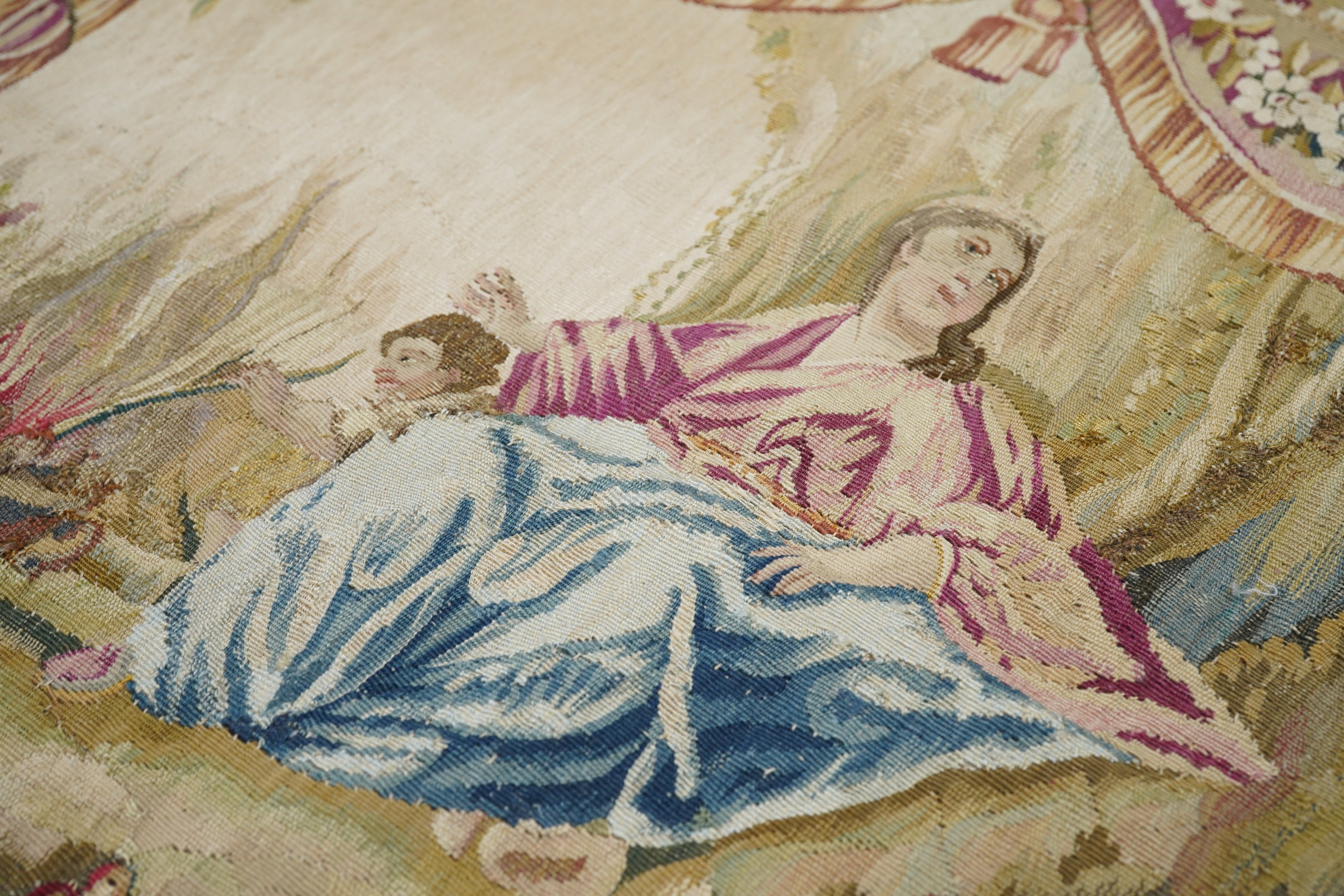 Antique Tapestry Aubusson Design 2'8'' x 2'8''