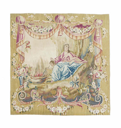 Antique Tapestry Aubusson Design 2'8'' x 2'8''