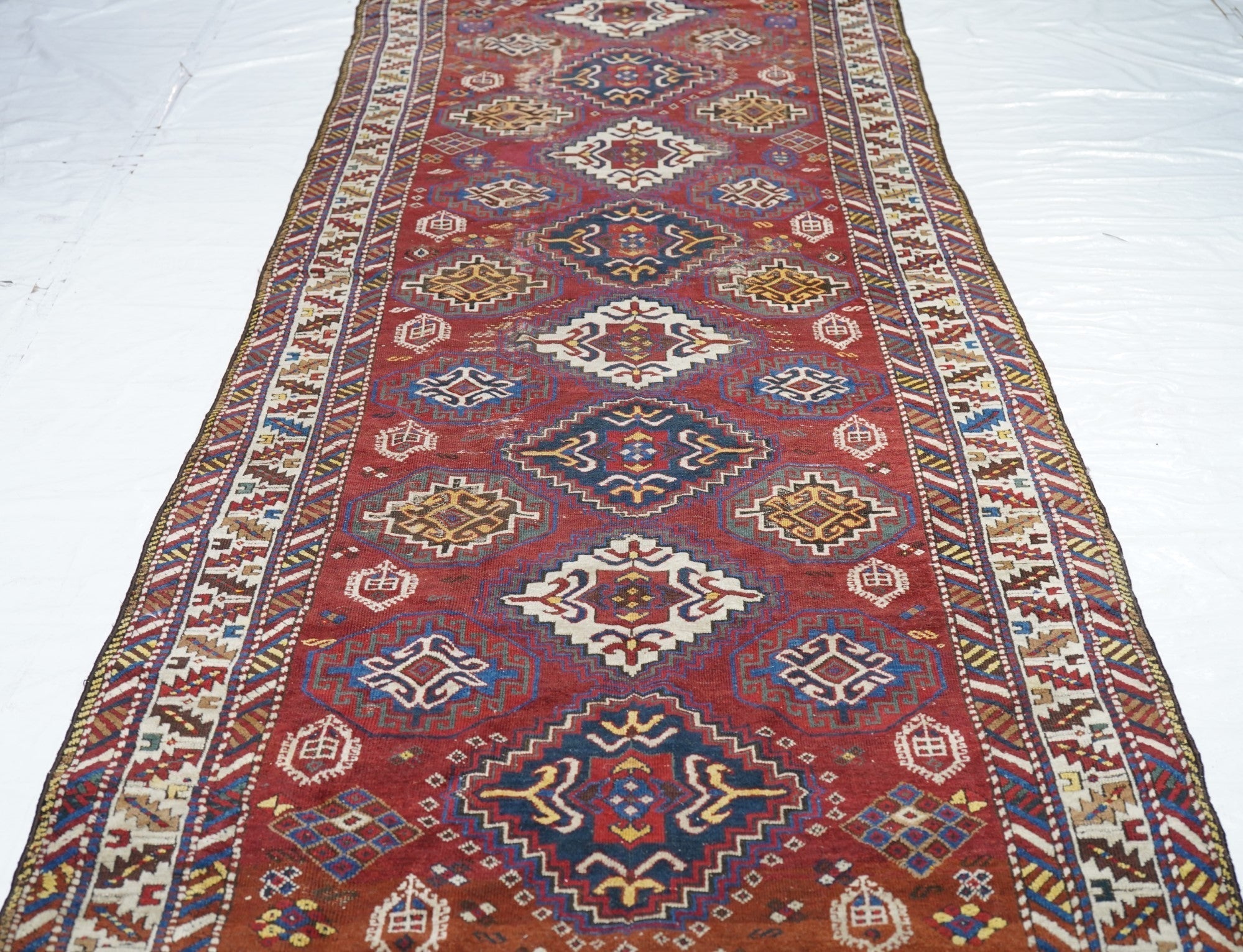 Antique Caucasian Kuba Runner 4'2'' x 12'6''