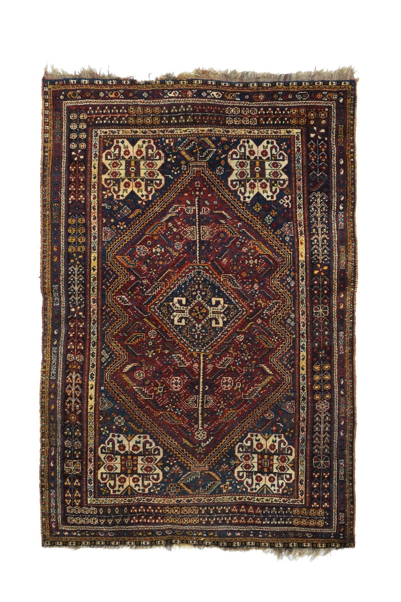 Fine Antique  Qashqai Wool Rug 5'0