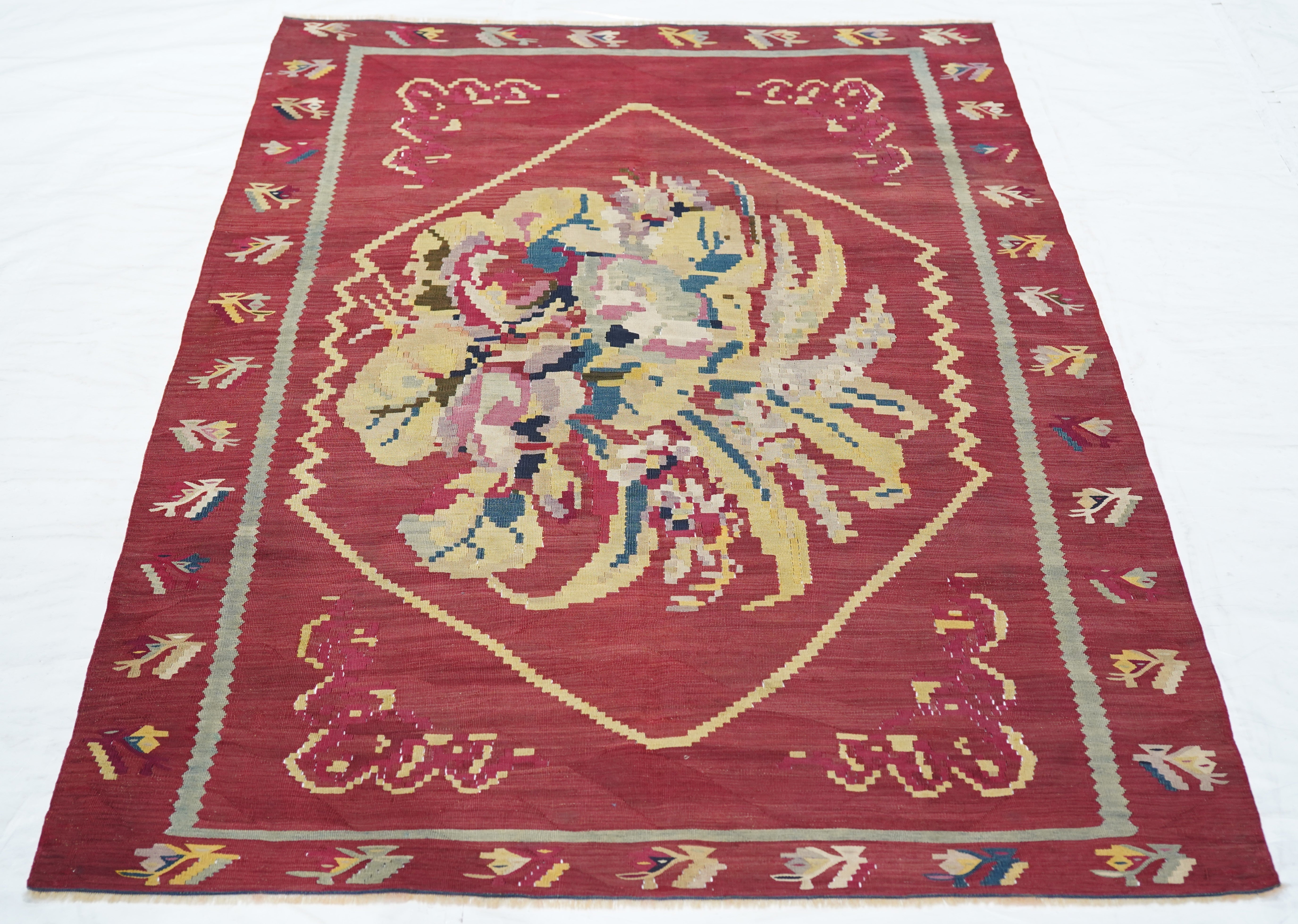 Antique Charkoy Kilim Rug 4' 0" x 5' 10''