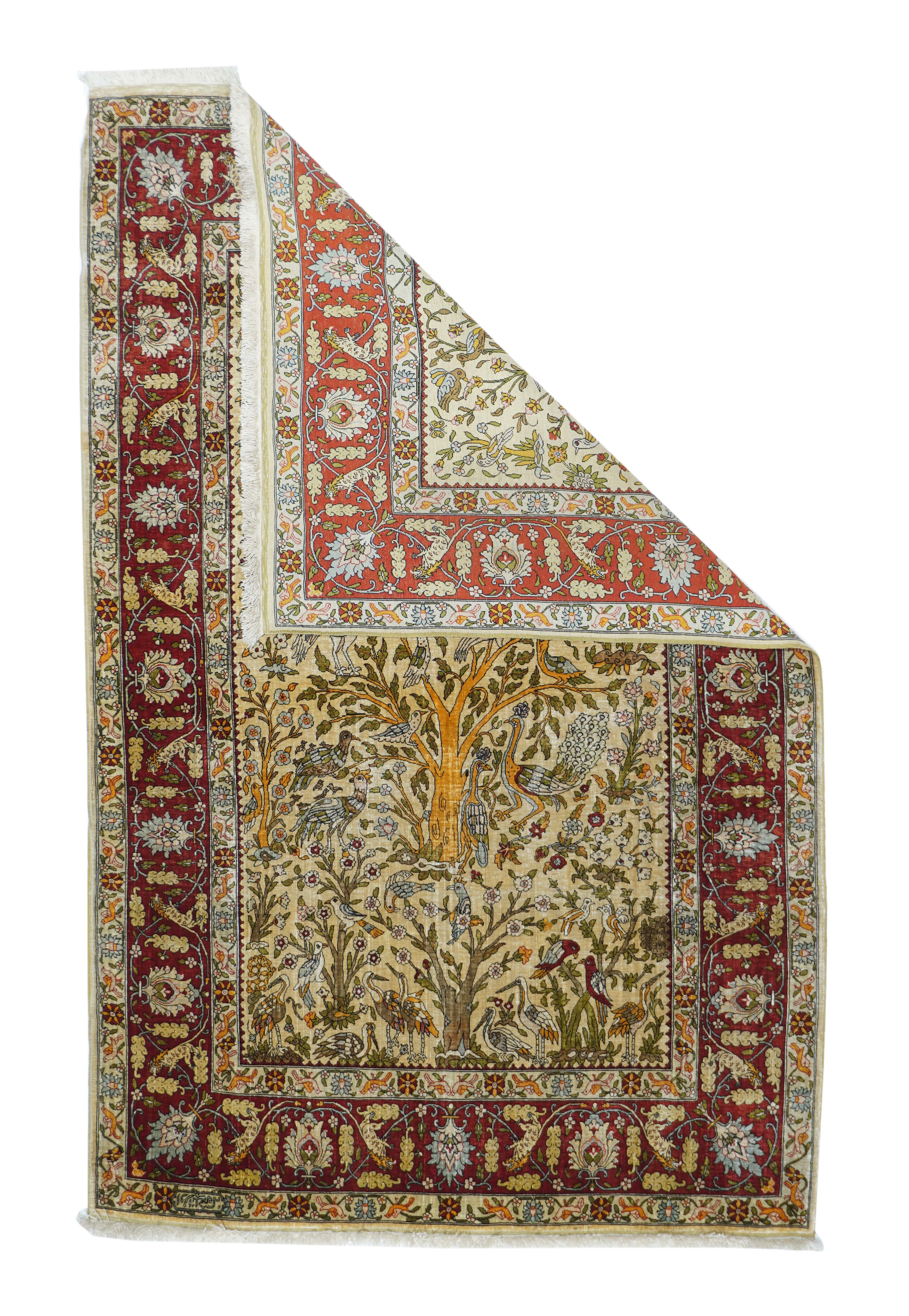 Antique Silk Turkish Hereke Rug 3'3'' x 5'1''
