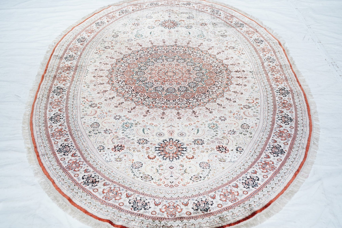 Extremely Fine Vintage Turkish Silk Hereke Oval Rug 4'10'' x 7'11''