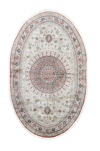 Extremely Fine Vintage Turkish Silk Hereke Oval Rug 4'10'' x 7'11''