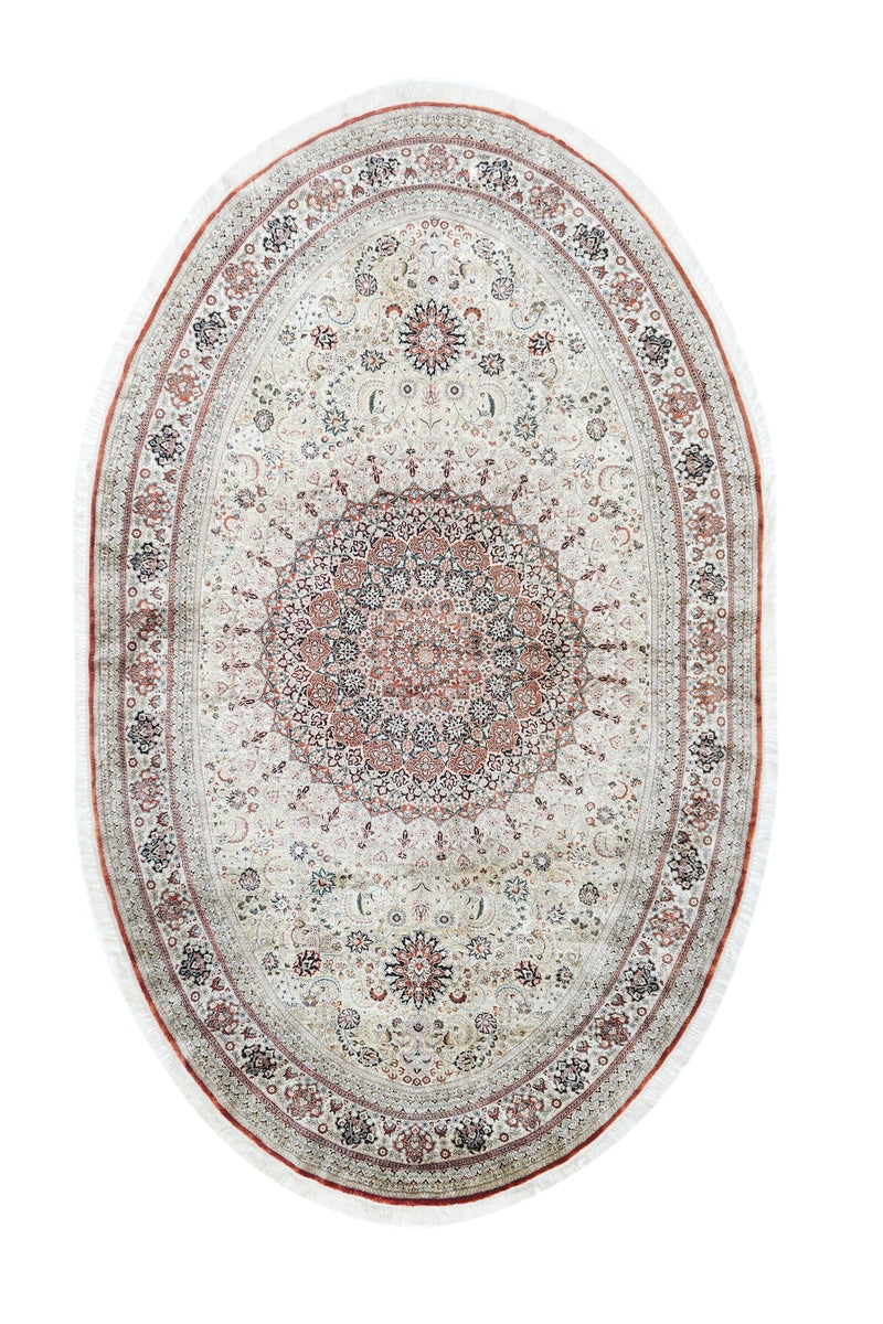 Extremely Fine Vintage Turkish Silk Hereke Oval Rug 4'10'' x 7'11''