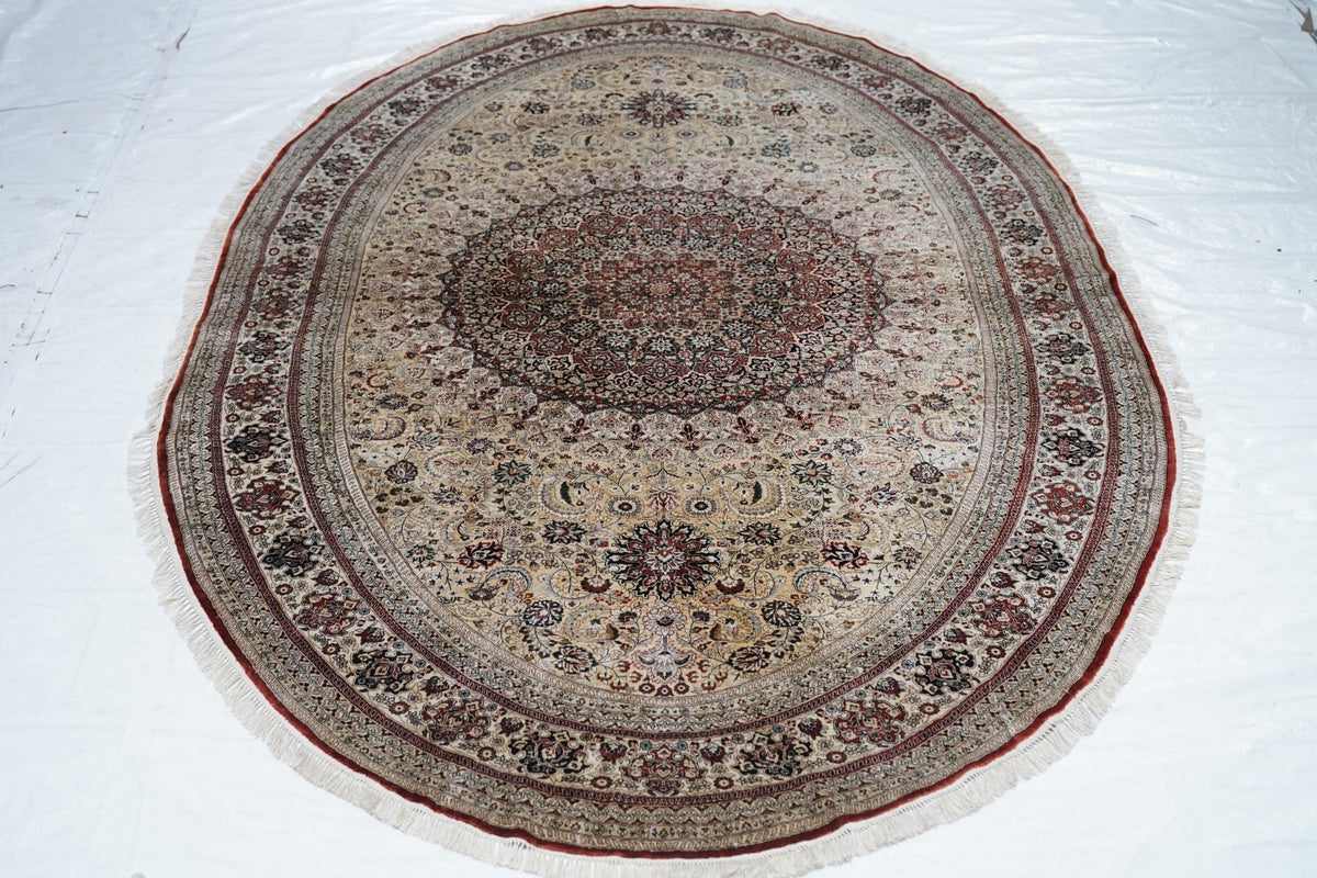 Extremely Fine Vintage Turkish Silk Hereke Oval Rug 4'10'' x 7'11''