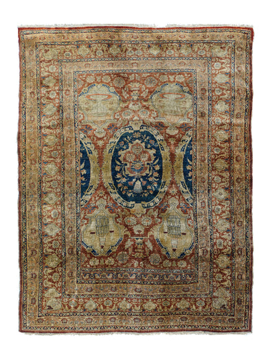 Antique Silk Heriz Rug 4'7'' x 6'1''