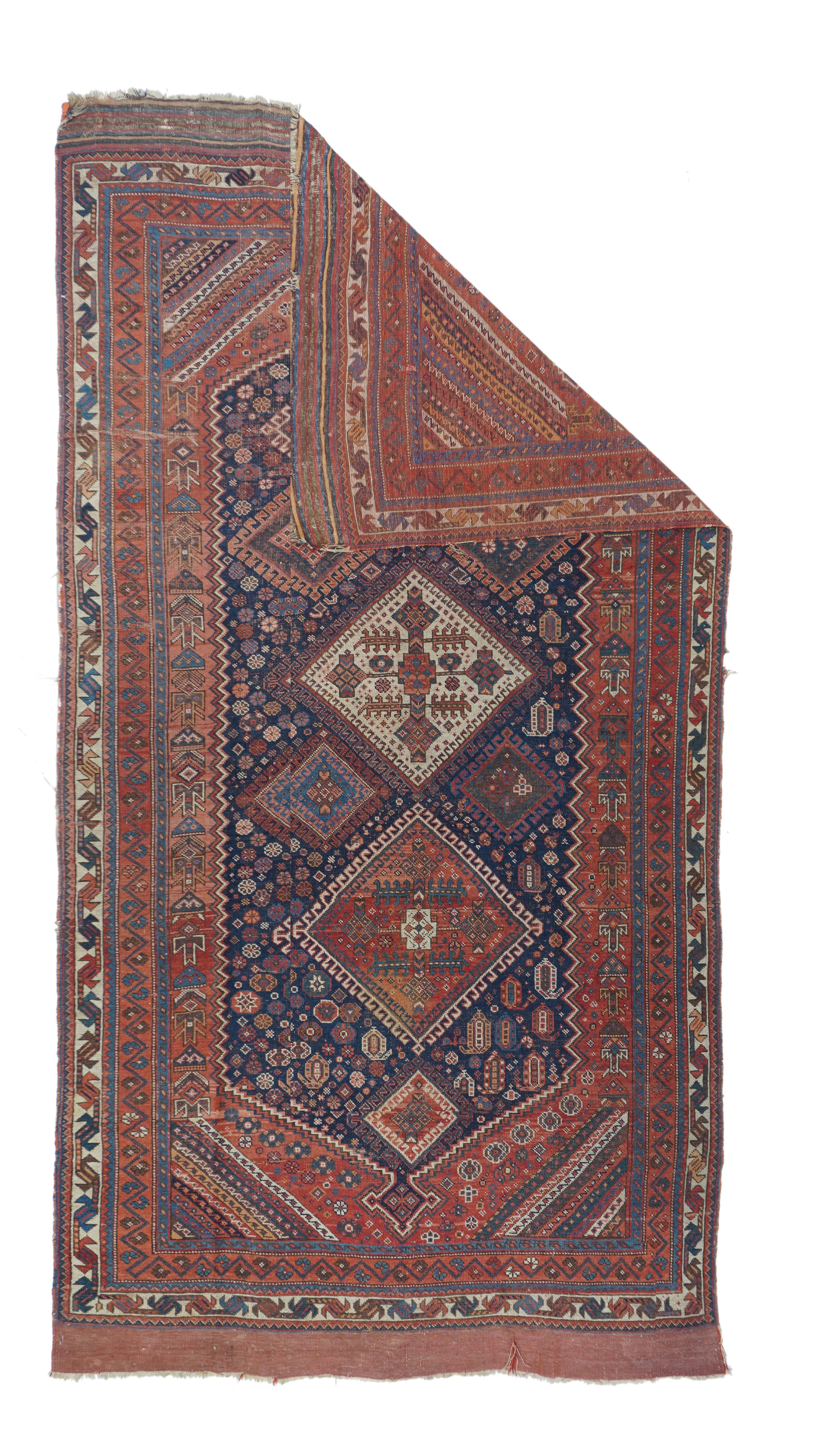 Antique  Qashqai Rug 4' 7" x 9' 6''