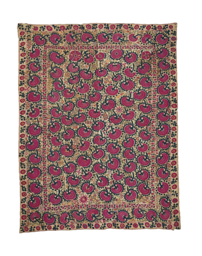 Antique Uzbekistan Suzani Rug 6'2'' x 7'11''
