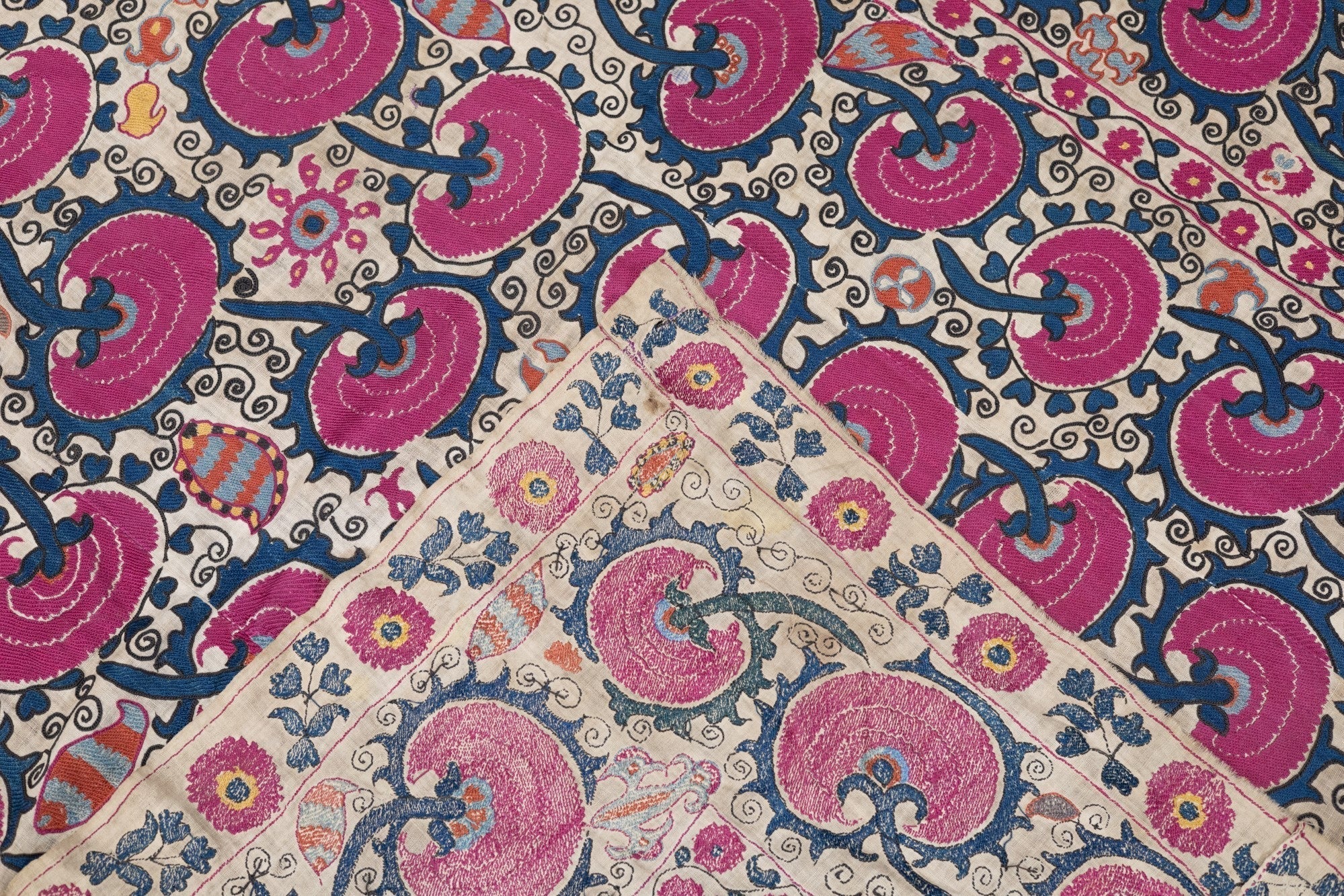 Antique Uzbekistan Suzani Rug 6'2'' x 7'11''