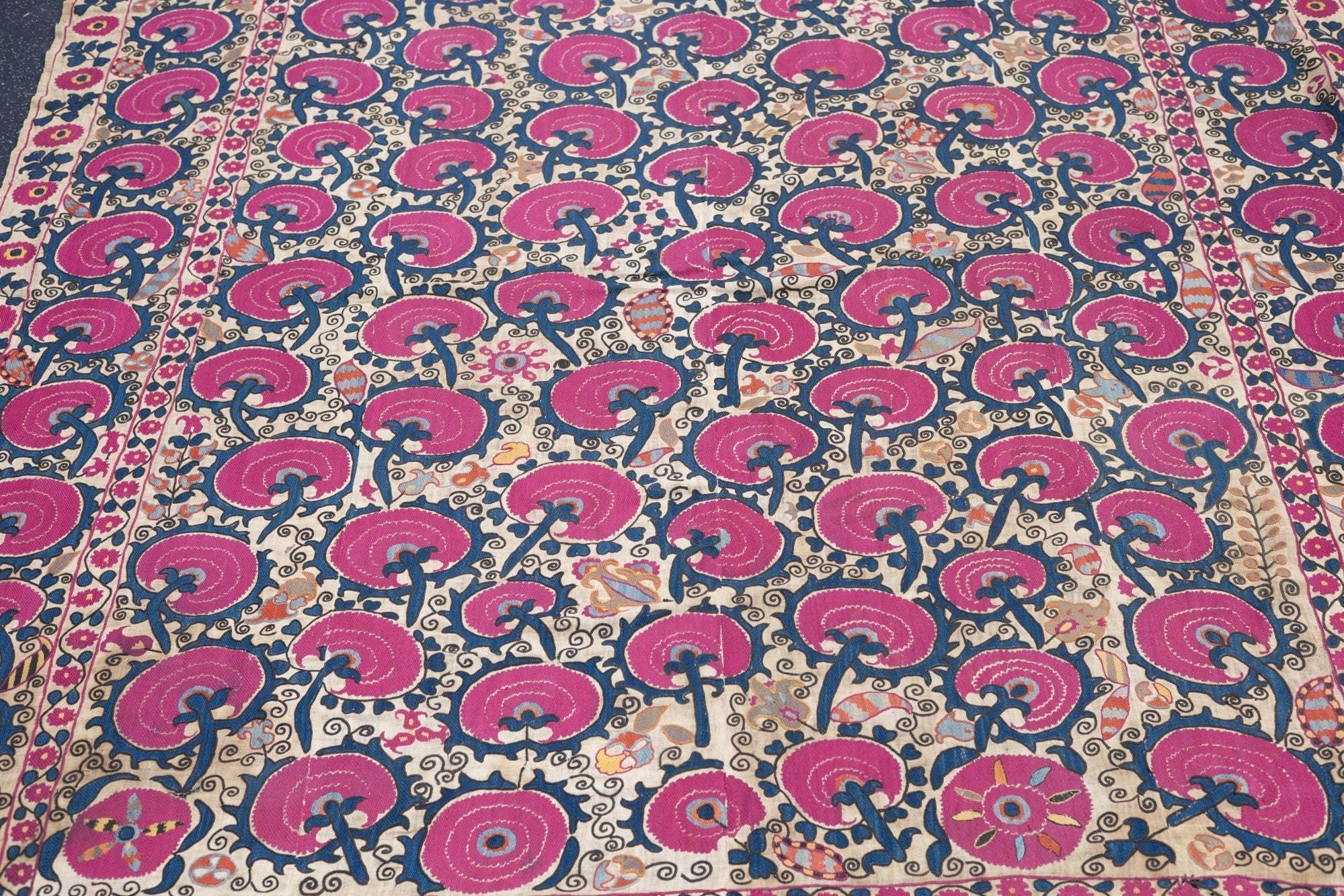 Antique Uzbekistan Suzani Rug 6'2'' x 7'11''