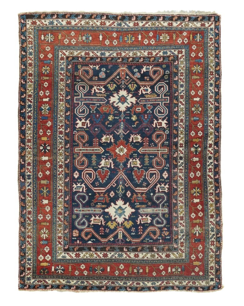 Antique Caucasian Perpedil Rug 4'4'' x 5'11''