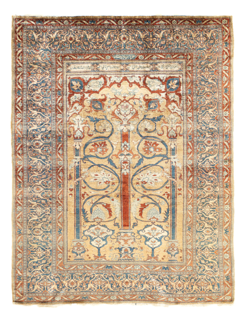 Antique Silk Heriz Rug 4'6'' x 5'11''