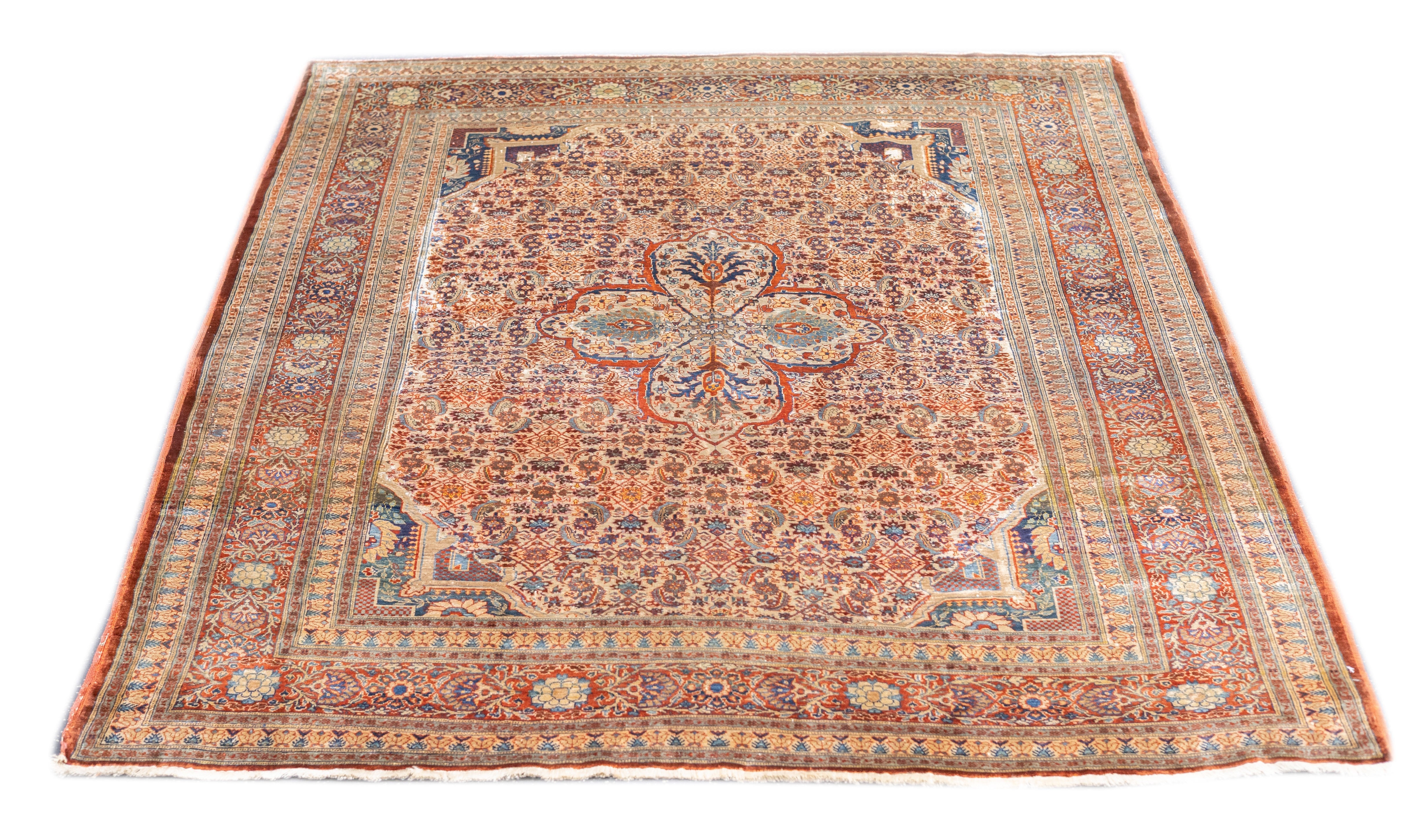 Antique Silk Heriz Rug 4'6'' x 5'5''