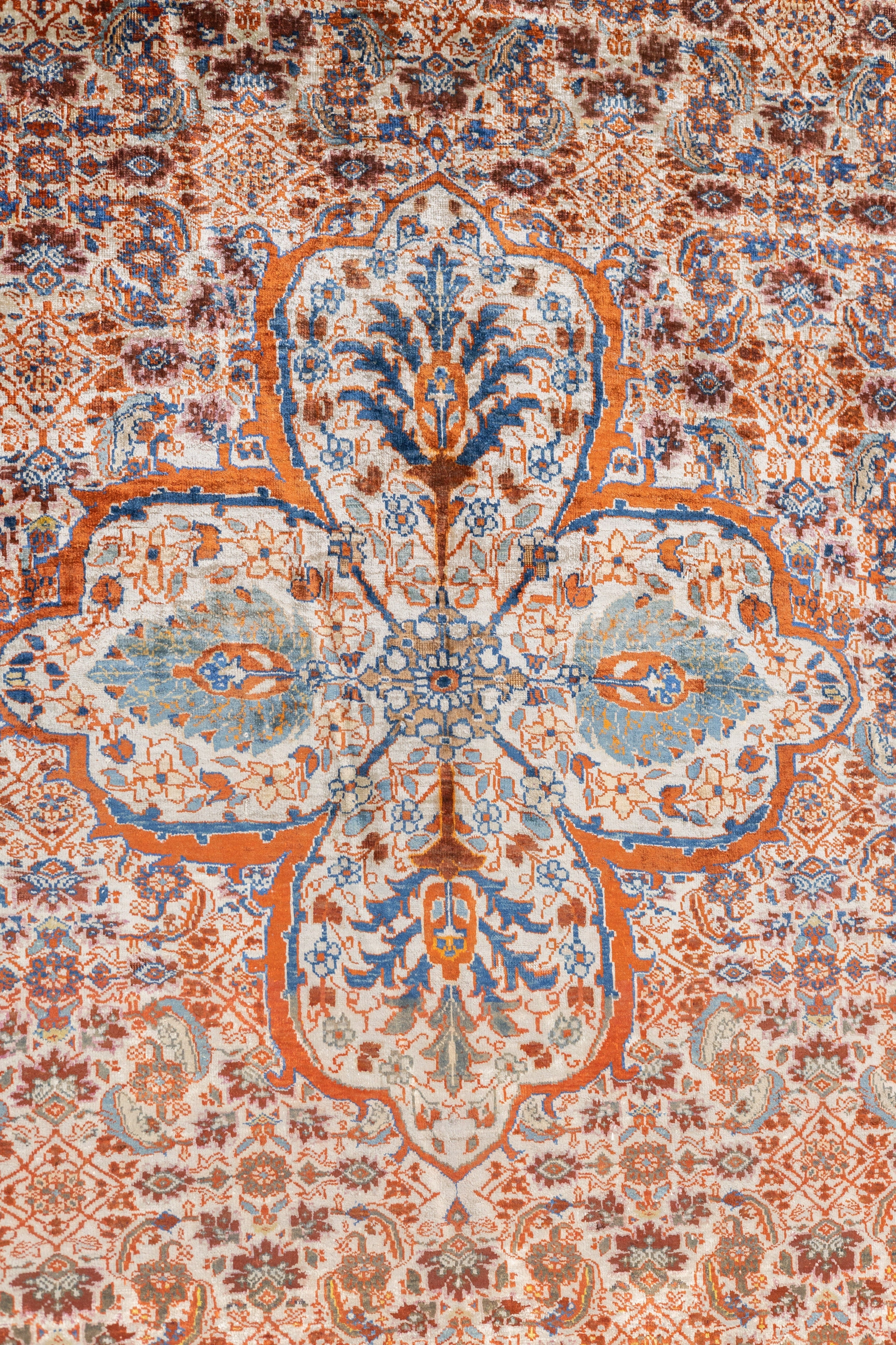 Antique Silk Heriz Rug 4'6'' x 5'5''