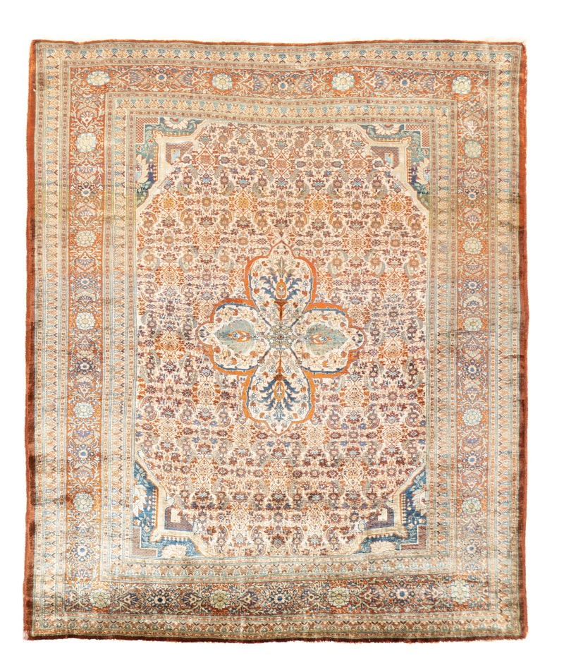 Antique Silk Heriz Rug 4'6'' x 5'5''