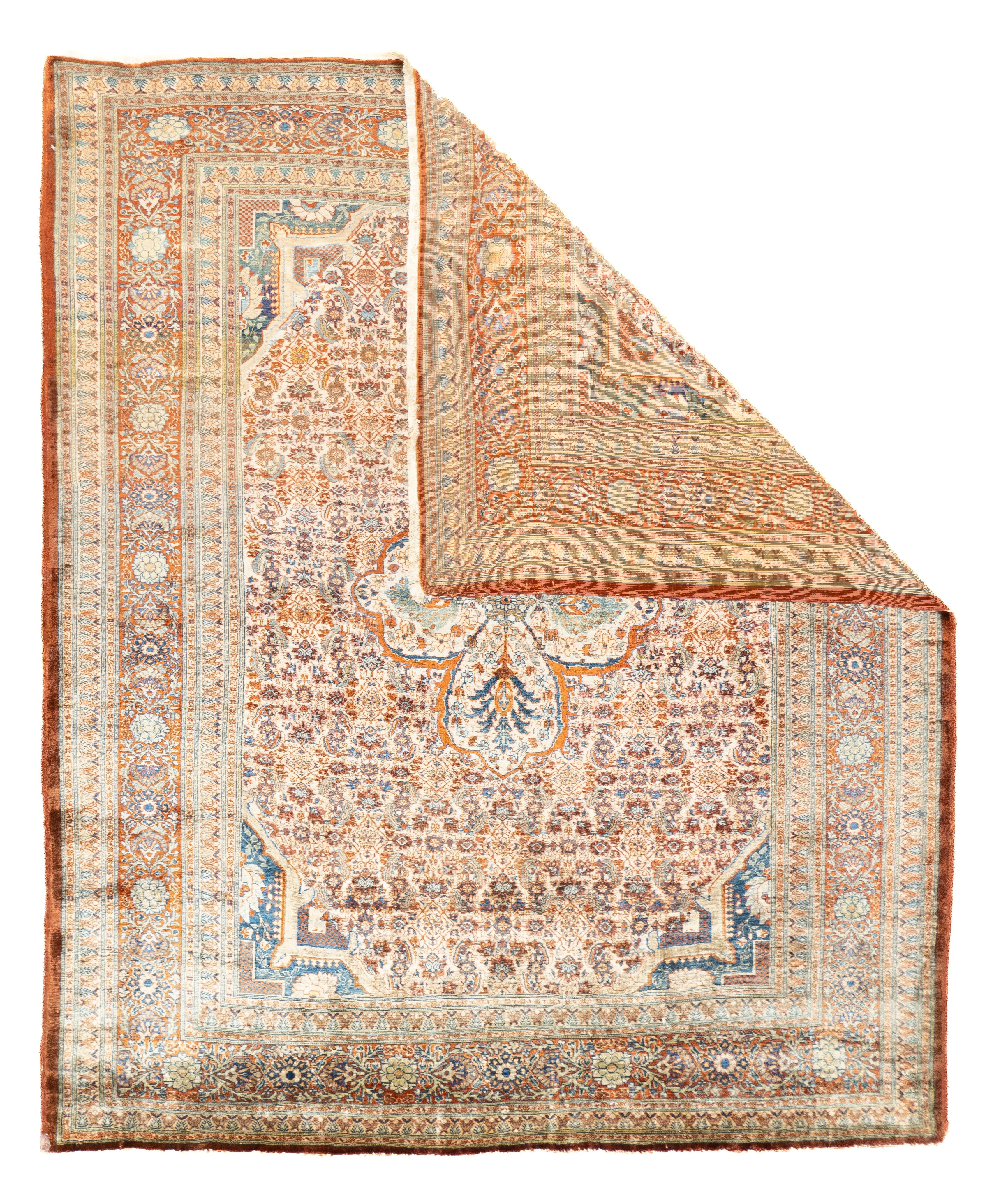 Antique Silk Heriz Rug 4'6'' x 5'5''