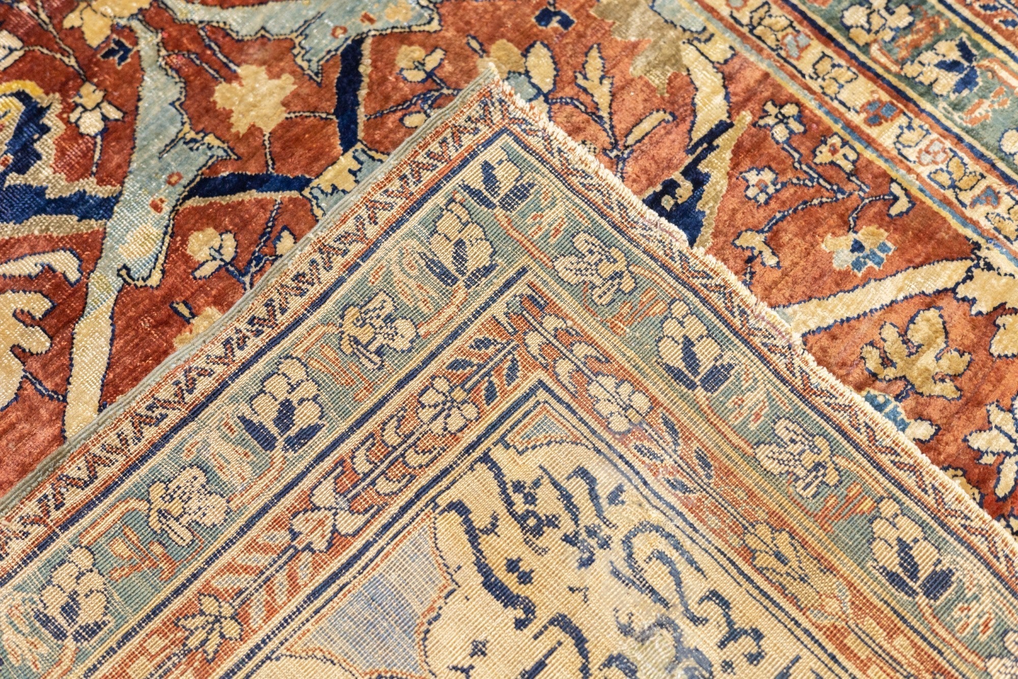 Antique Silk Heriz Rug 4'3'' x 5'6''