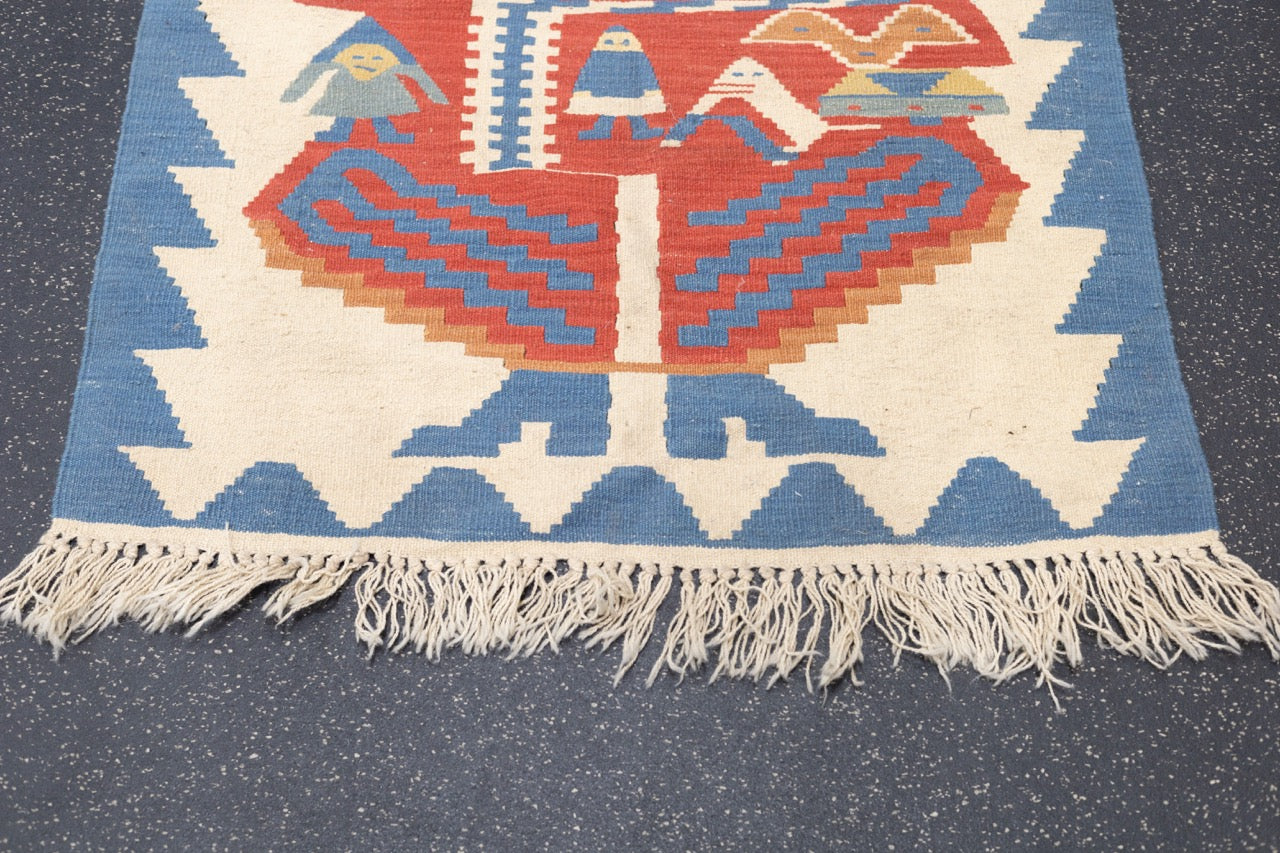 Fine Turkish Tribal Kilim Flat Weave Wool Rug 2'11" x 3' 7''