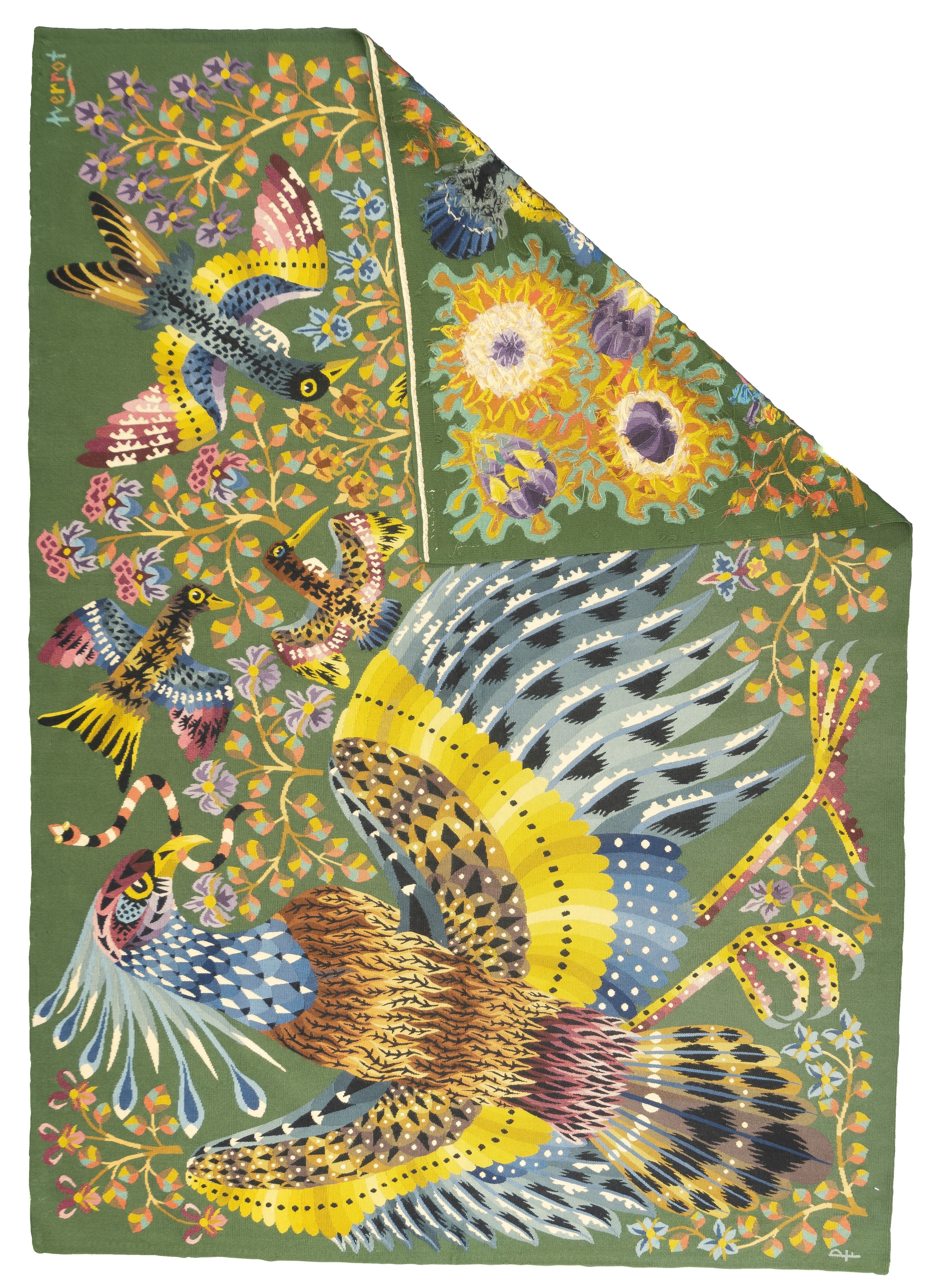 Fine Mid Century French Tapestry Signed Perrot 5'3" x 7' 5"