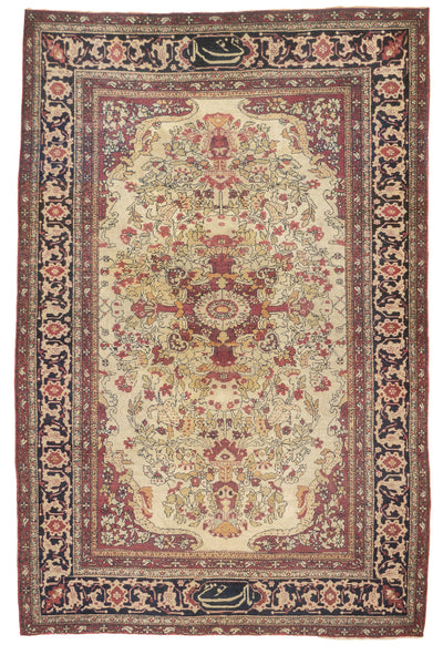 Fine Antique  Lavar Kerman SIgned by Master Weaver Rug 4'6