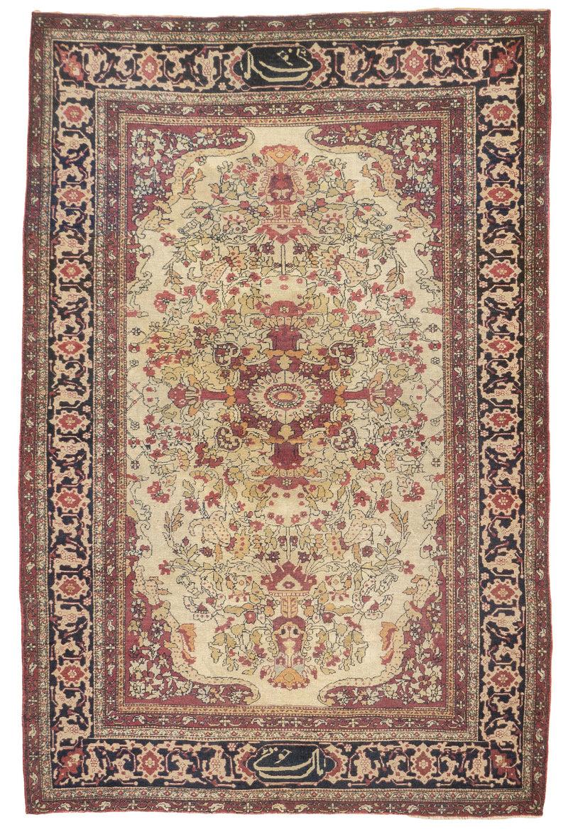 Fine Antique  Lavar Kerman SIgned by Master Weaver Rug 4'6