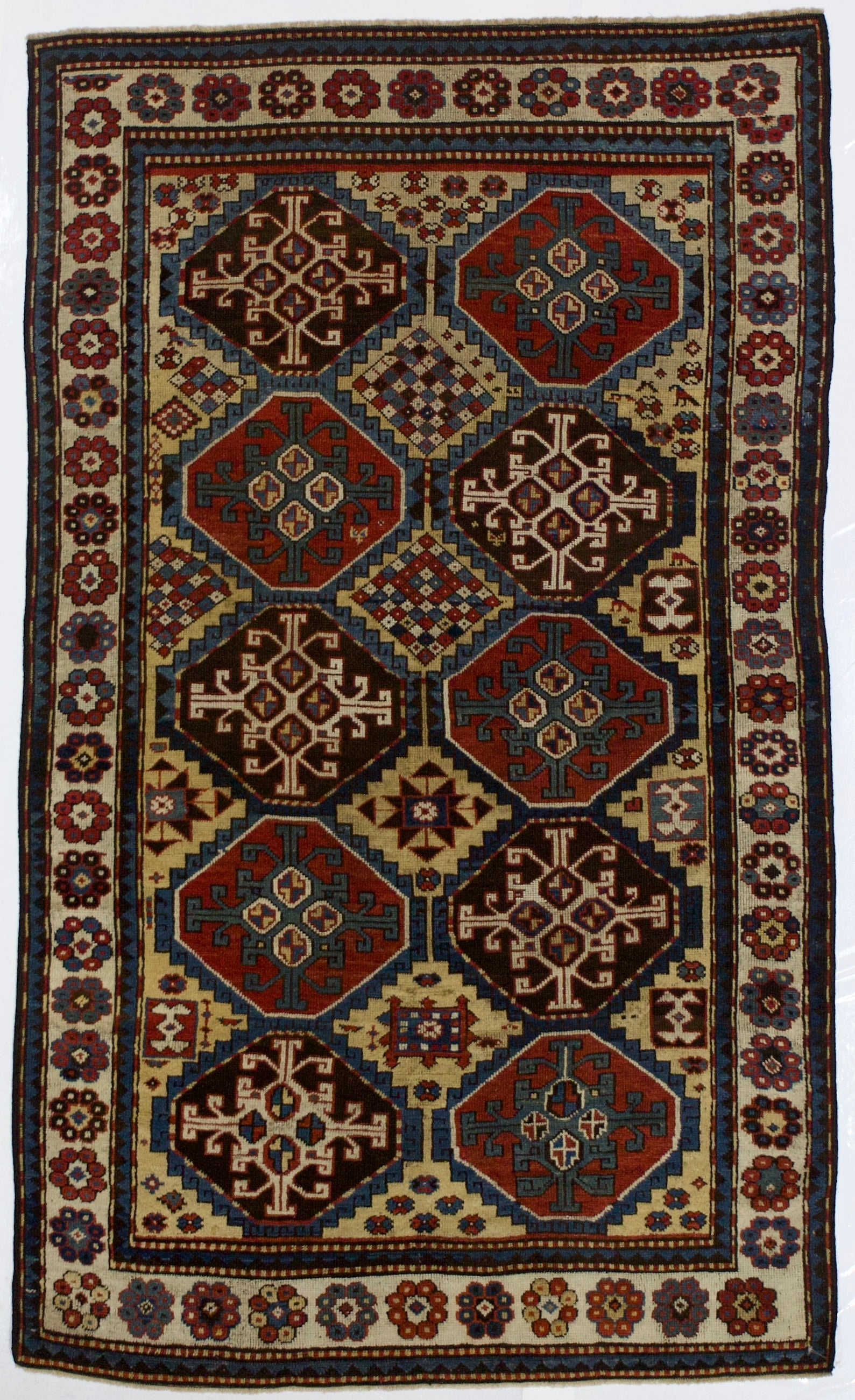 Fine Antique Caucasian Mogul Kazak Rug 4' 7" x 7' 7"