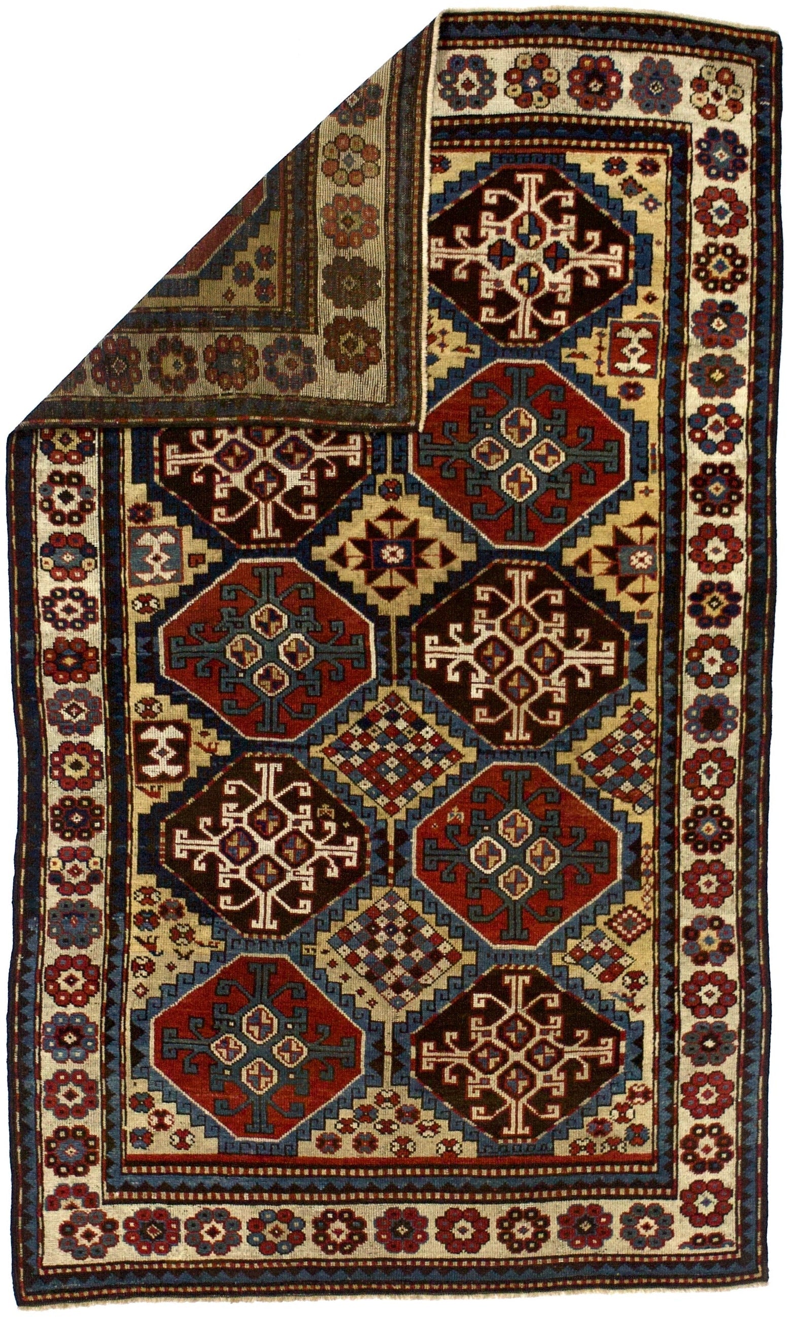 Fine Antique Caucasian Mogul Kazak Rug 4' 7" x 7' 7"