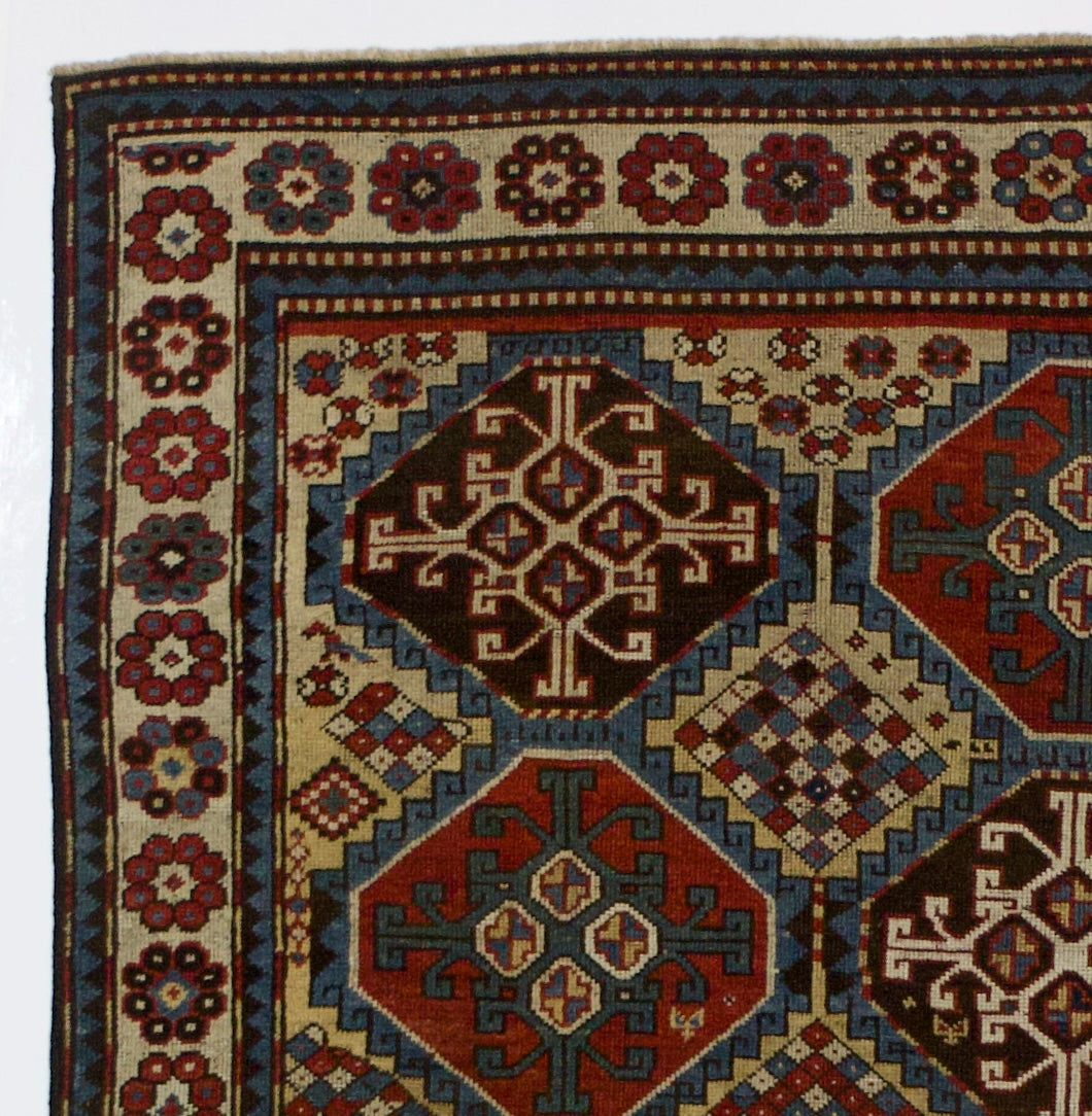Fine Antique Caucasian Mogul Kazak Rug 4' 7" x 7' 7"