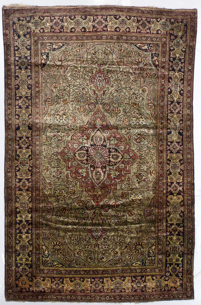 Extremely Fine Antique Silk  Mohtasham Kashan Woven by a master weaver Rug 4'7