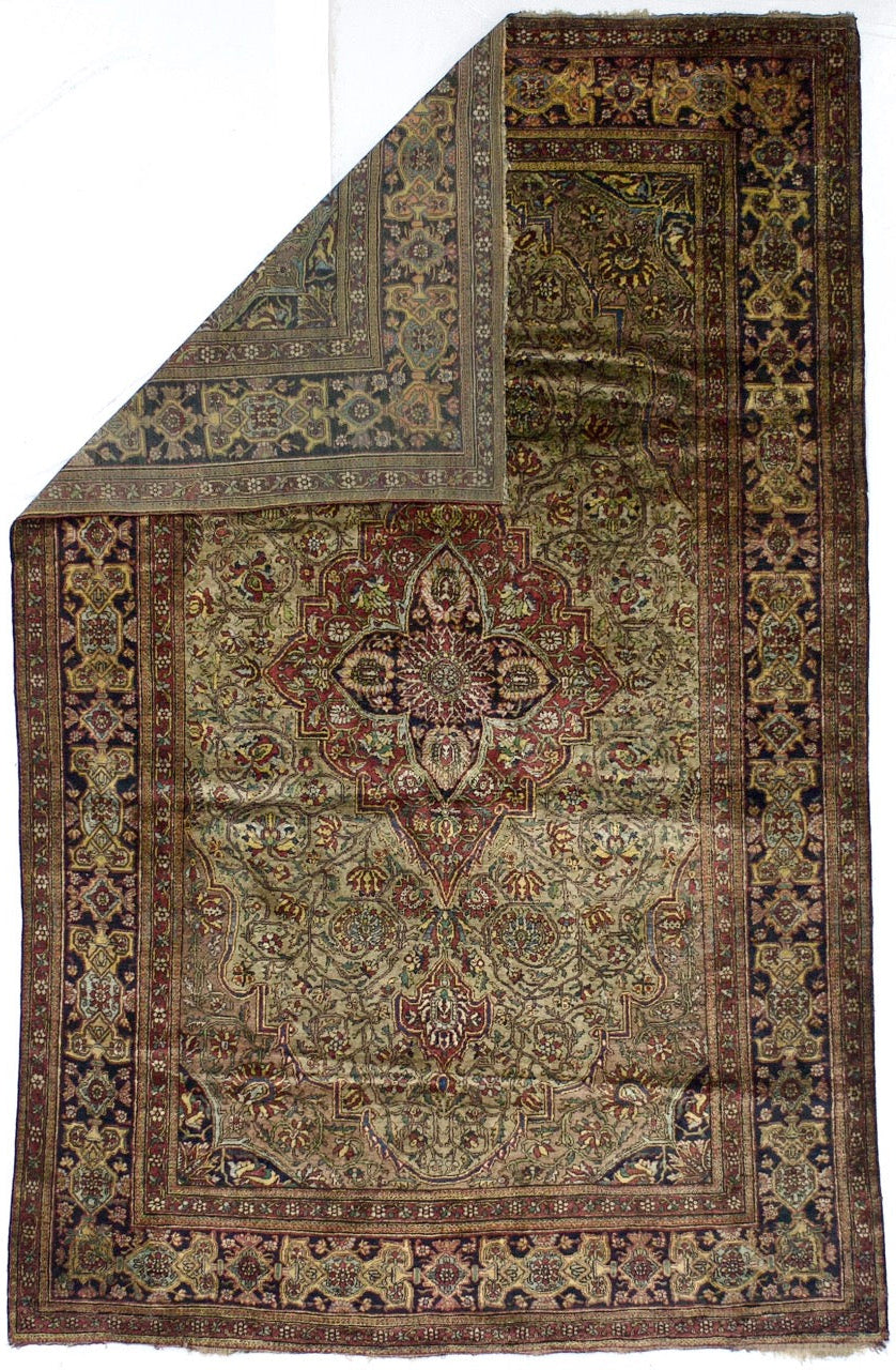 Extremely Fine Antique Silk  Mohtasham Kashan Woven by a master weaver Rug 4'7" x 7' 2"