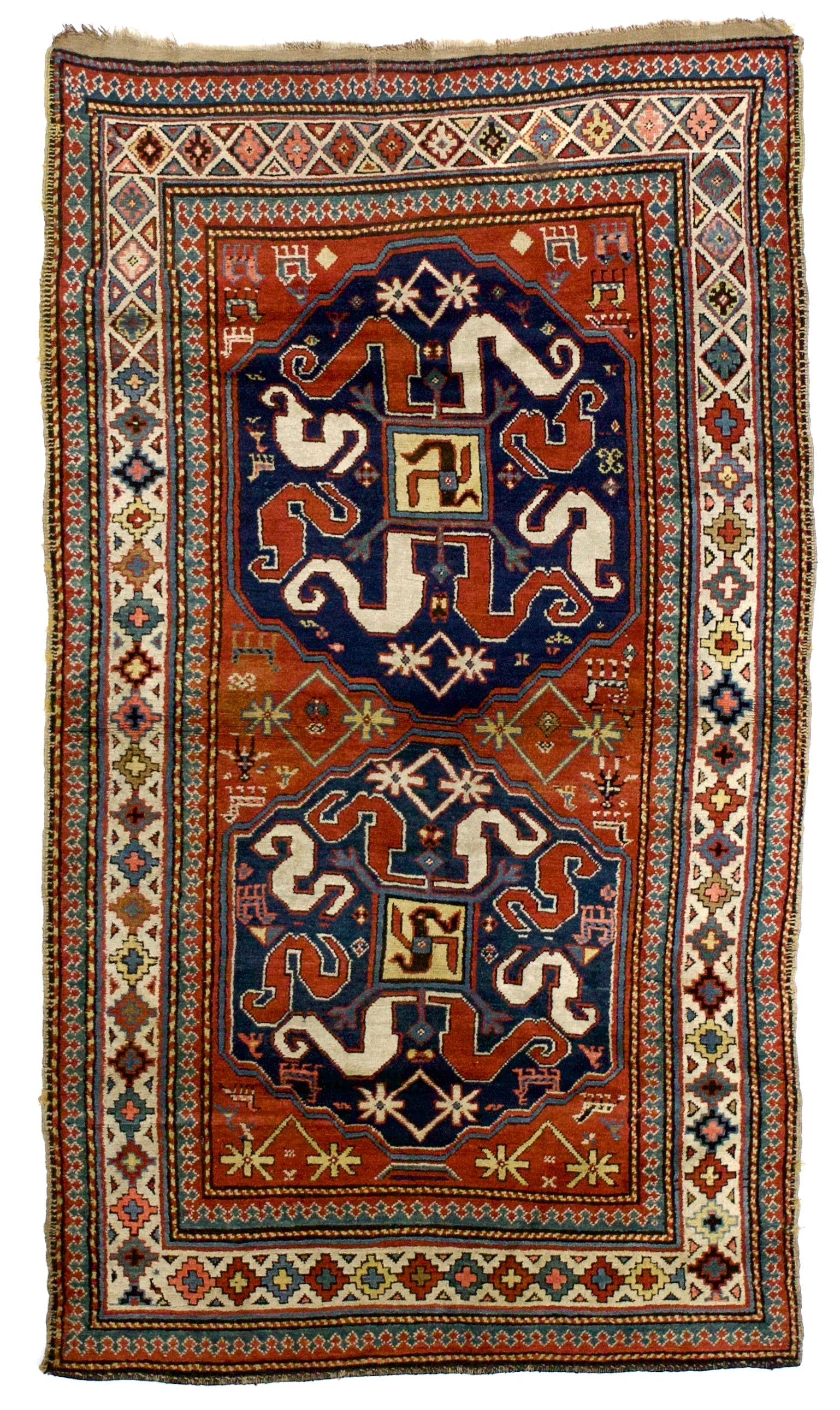 Antique Cloudband Kazak Rug 4' 2" x 7' 4"