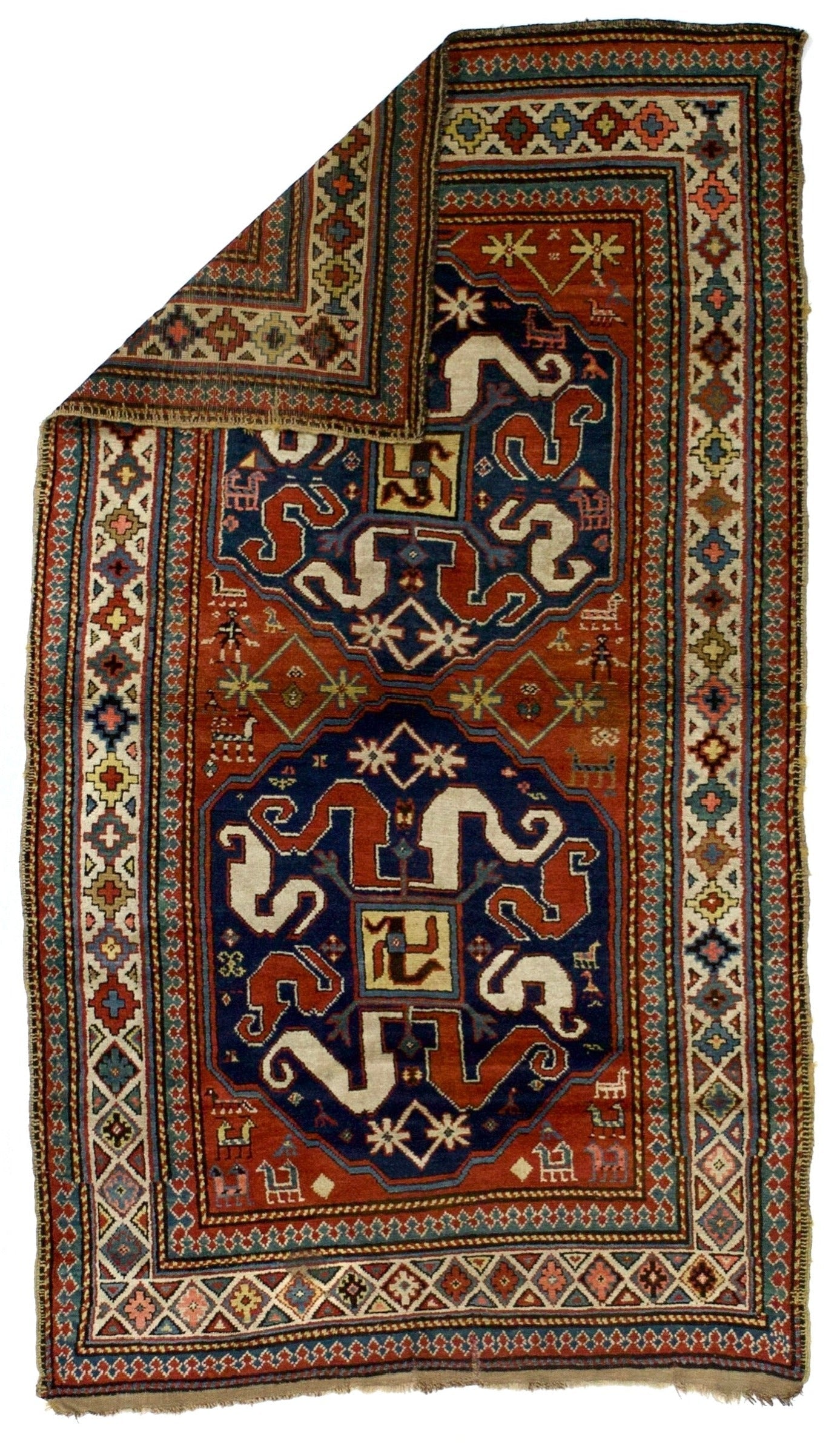 Antique Cloudband Kazak Rug 4' 2" x 7' 4"