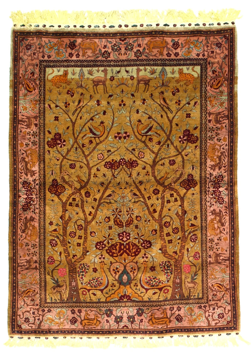 Antique Silk  Kashan Tree of Life Rug 4' 8