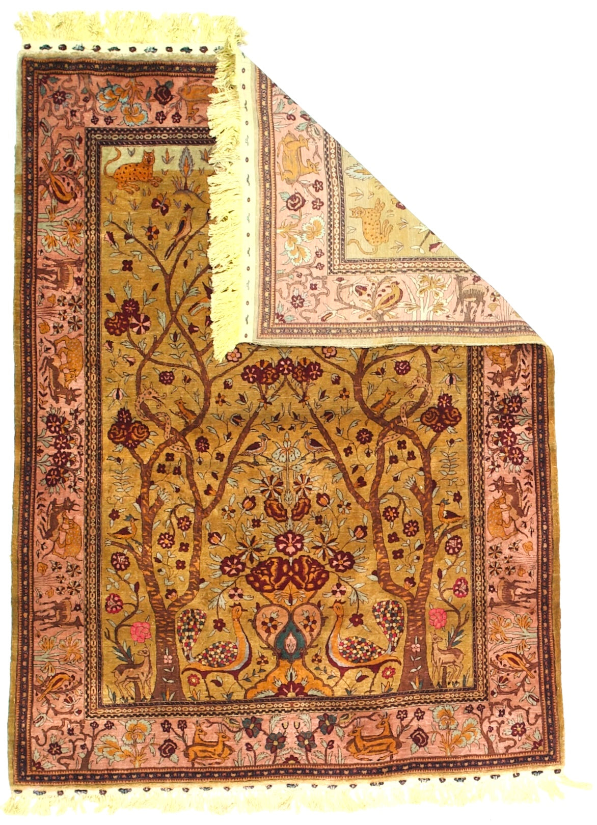 Antique Silk  Kashan Tree of Life Rug 4' 8" x 6' 4"