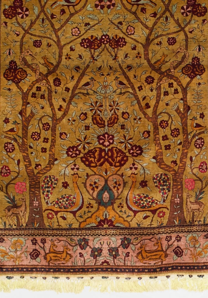 Antique Silk  Kashan Tree of Life Rug 4' 8" x 6' 4"