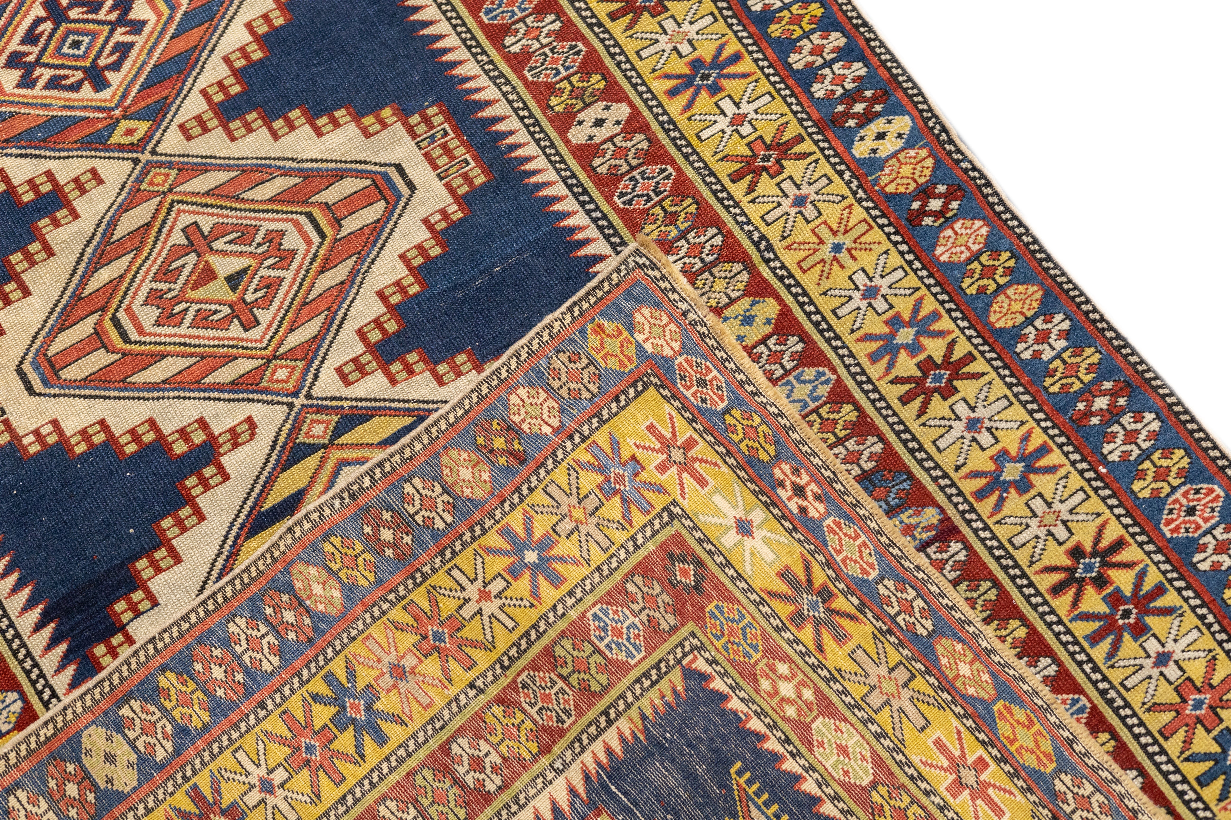Antique Kuba Shriven Rug 3' 4" x 4' 11"