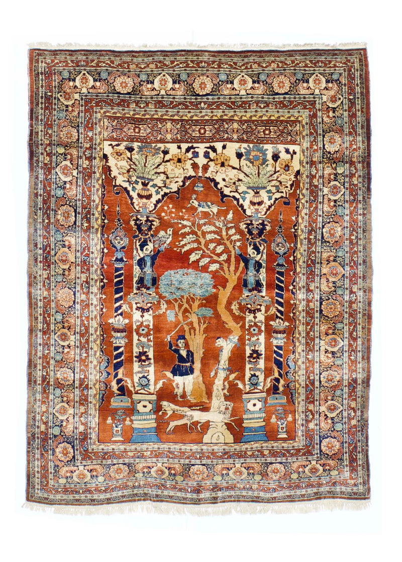 Antique  Silk Heriz Rug 4' 6'' x 6' 0